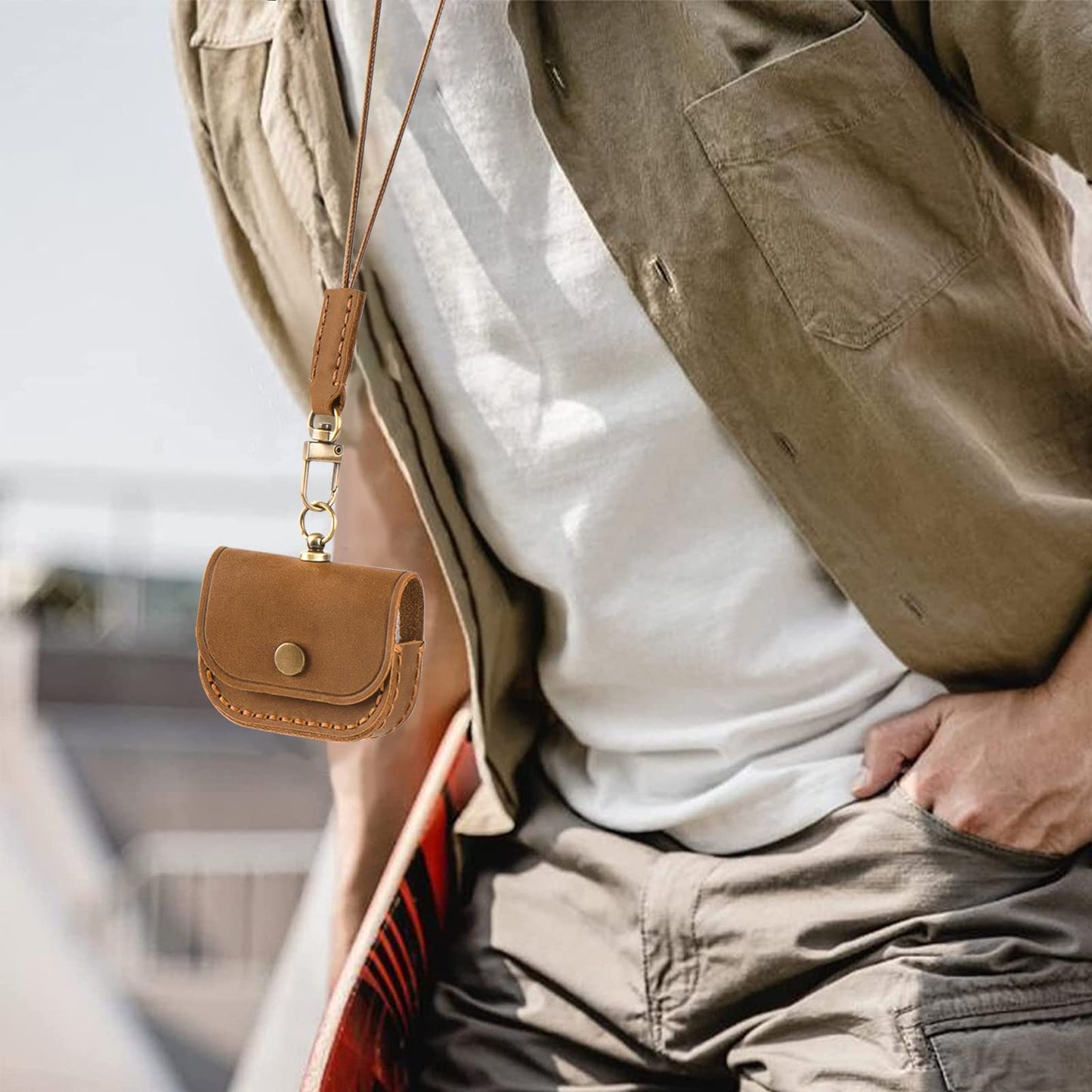 Musiin Premium Leather Bag Compatible with Airpods Pro 2/1 and Earphone Protective Storage Cover Pouch Portable Carrying Case(Brown)
