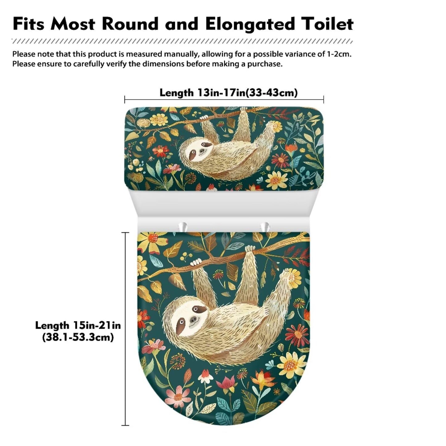 GLENLCWE Cute Sloth Toilet Cover Set 2 Pack Set Animal Toilet Seat Covers for Bathroom Green Bath Tank Cover Lid Cover Oval Home Decoration
