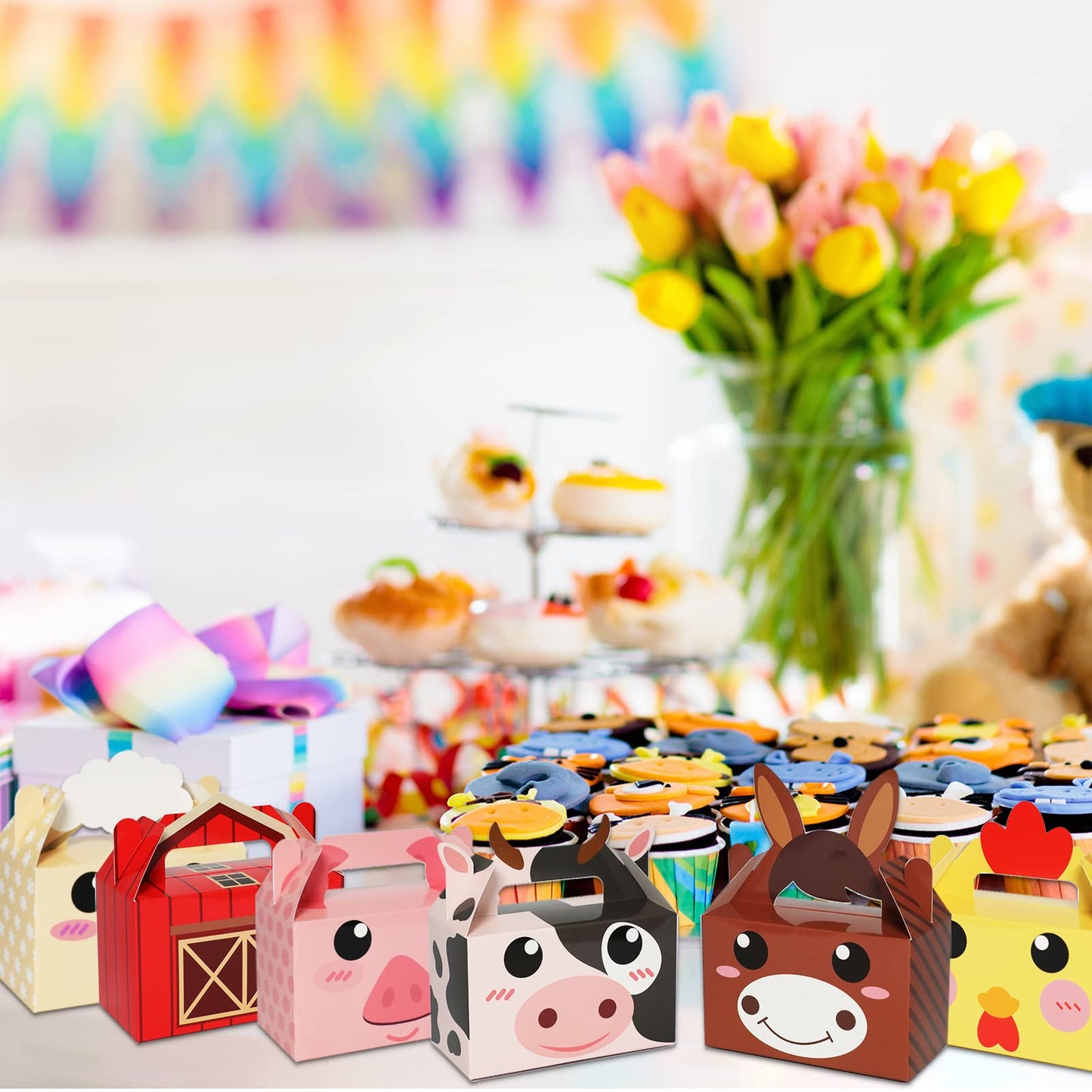 24 Pack Farm Animal Party Favor Boxes Farm Theme Birthday Goodie Boxes Farmhouse Animals Candy Christmas's Day Gift Bags Barnyard Candy Treat Boxes for Girls Kids Baby Shower Birthday Party Supplies