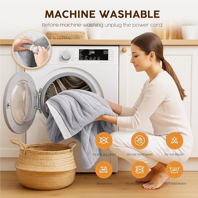 HYLEORY Heated Electric Blanket Full 72"x84" Soft Fleece & Flannel with 5 Heating Levels & 10 Hours Timer Auto Shutt Off, ETL Certified, Washable,Heated Blanket for Body-Light Grey
