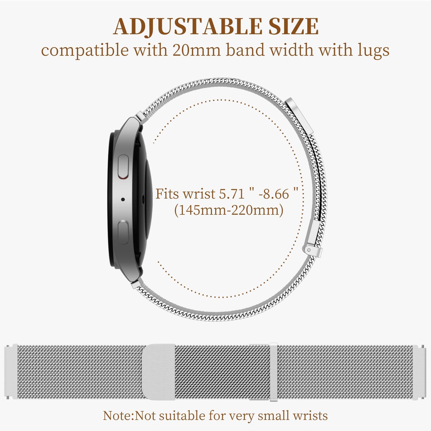 GEAK Metal Bands Compatible with Galaxy Watch 7 Band 6 5 4 FE Active 2 40mm 44mm/Galaxy 5 pro 45mm/Classic, 20mm Stainless Steel Milanese Mesh Loop Magnetic Strap for Samsung Watch Bands Women Men