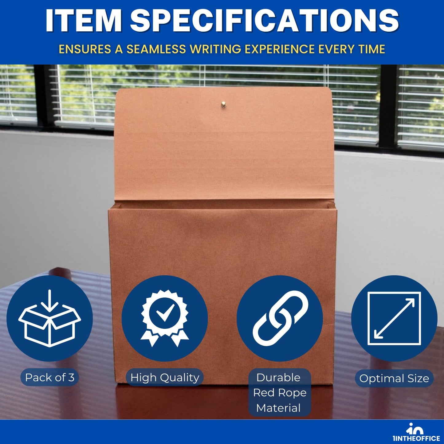 1InTheOffice Expanding File Folder with Flap and Cord Closure, 5-1/4" Expansion, Letter Size, Wallet Redrope, 3 Pack