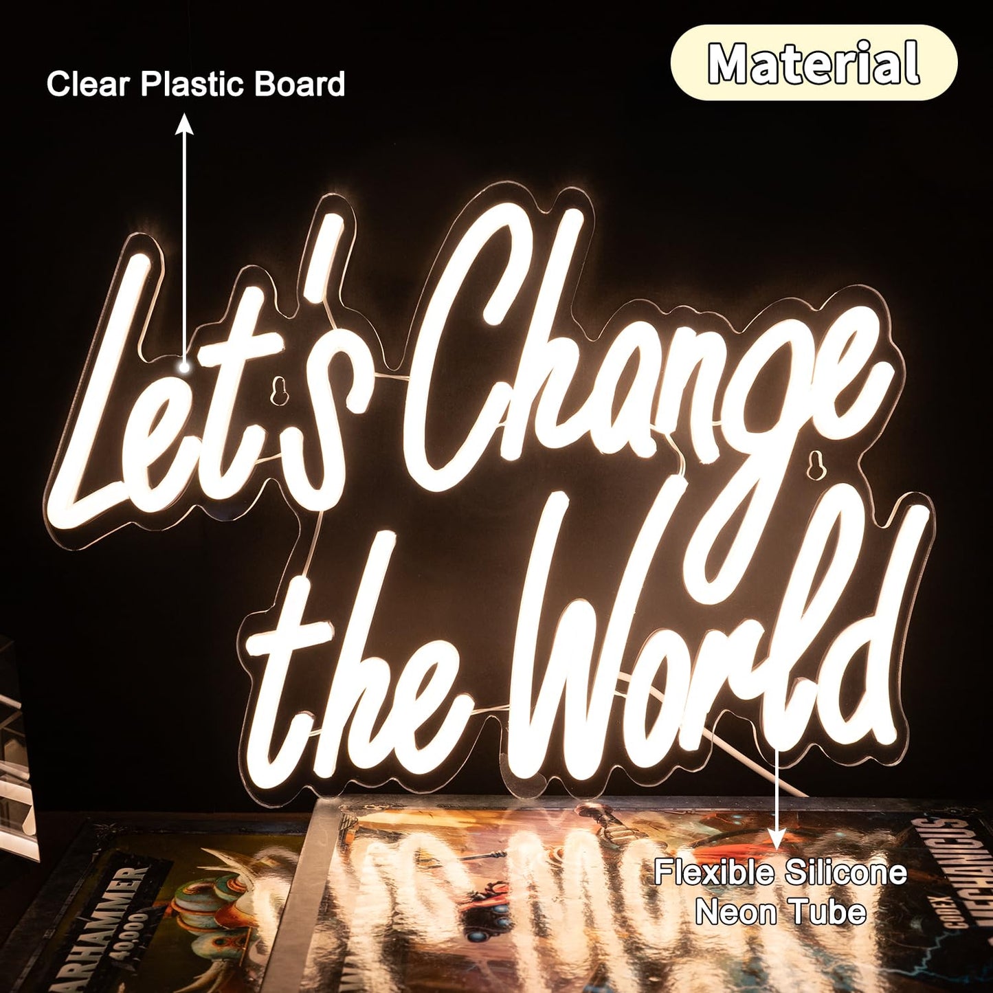 Graduation Neon Sign "Let's Change the World" - Class of 2026 Graduation Party Decorations, Dorm Room Decor, Graduation Gifts Motivational LED Neon Light for Office 14x10 inch