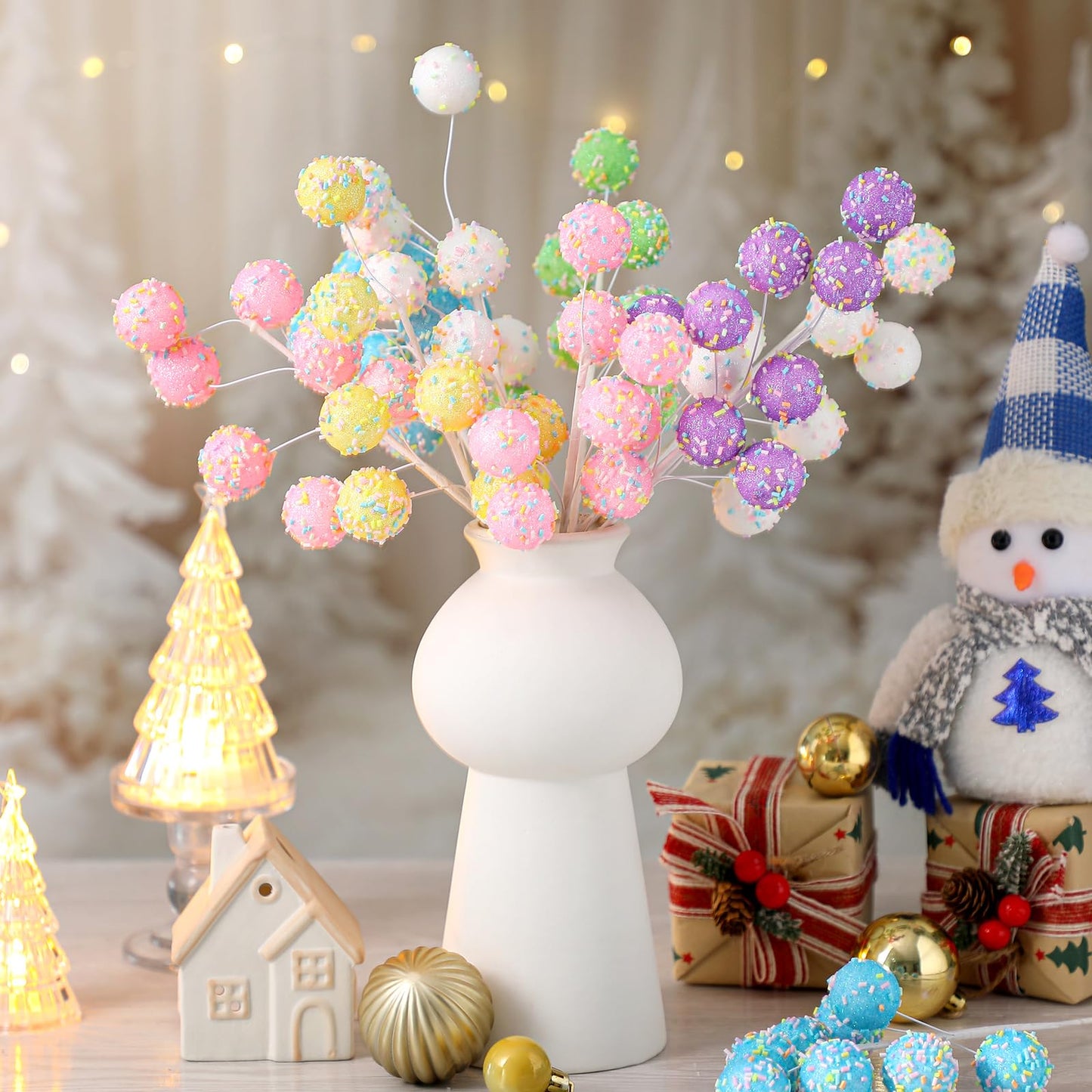 Daifunli 12 Pcs Pastel Christmas Decorations 12 Inch Candy Cane Christmas Tree Picks Macaron Lollipop Picks Candy Ornaments for Xmas Tree Topper Vase Filler Wreath DIY Crafts Home Decor Gifts