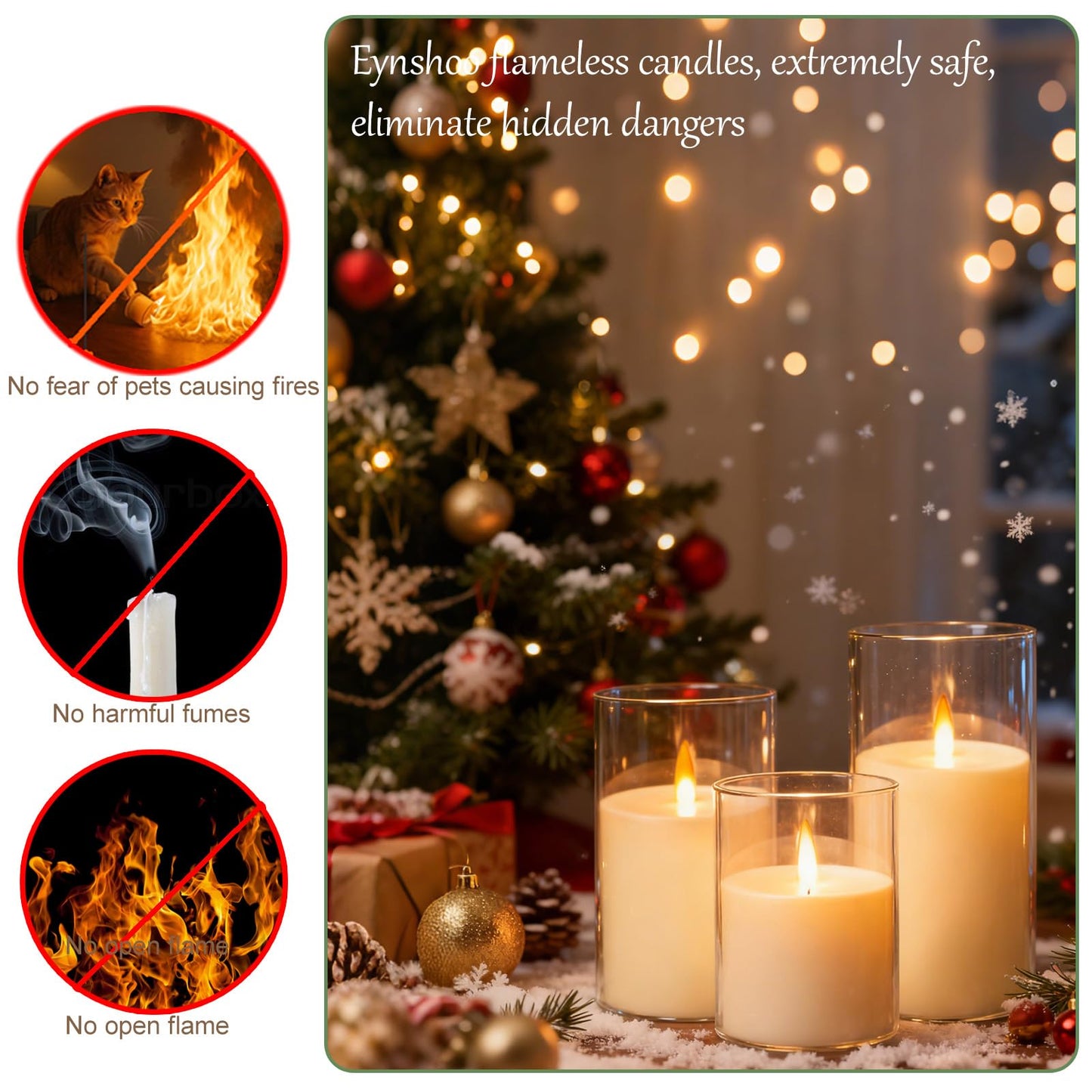 Eynshoo Flameless Candles with Remote&Timer - Realistic 3D Flickering Flame LED Battery Operated Candles, Warm White Light for Home Decor, Christmas, Wedding, Party, and Holiday Decoration
