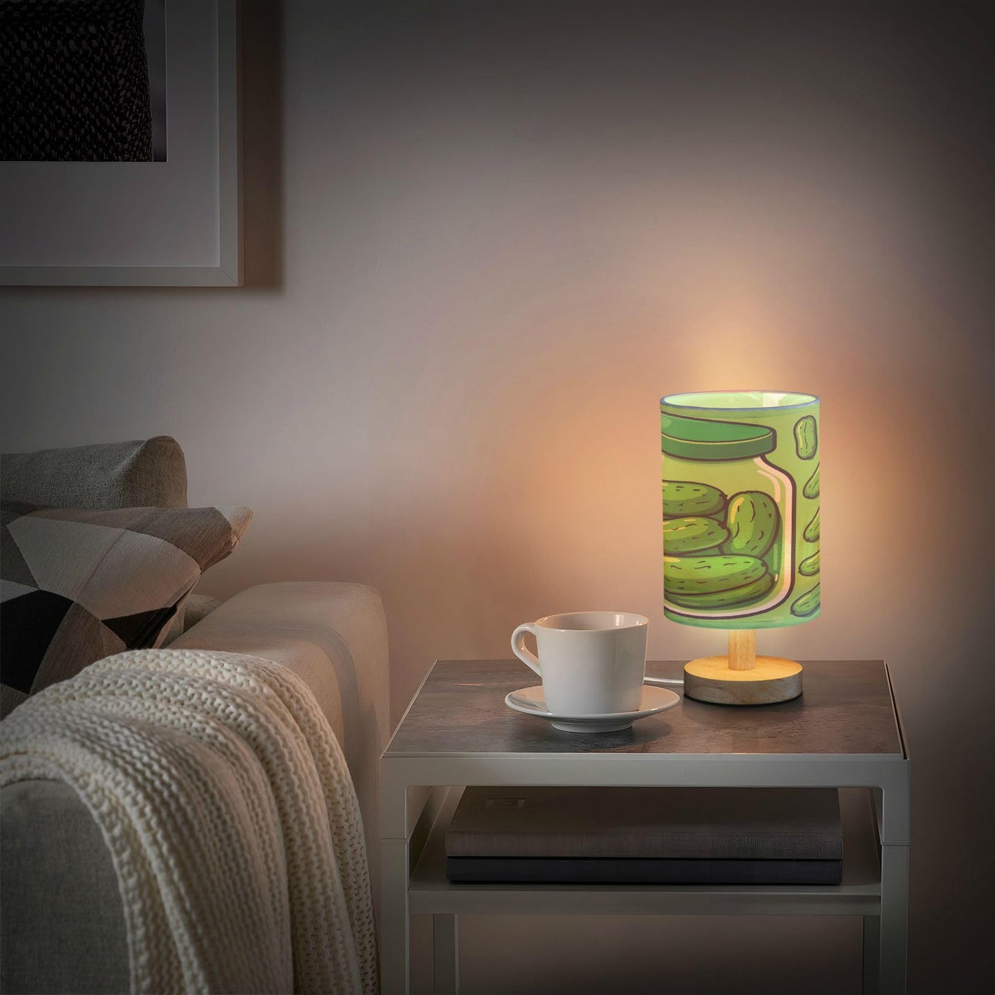 Pickles Cucumber Canning Bedside Lamp Table Lamps Desk Lamp Cylinder Nightstand Lamp for Bedroom Living Room Office Decor