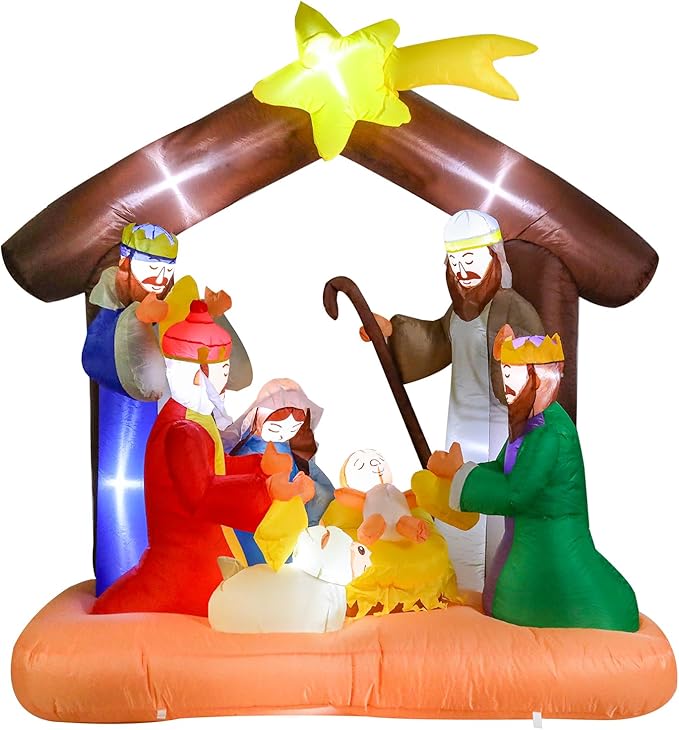 Vigdur Christmas Nativity Scene Outdoor, 6FT Christmas Inflatables Nativity Sets with LED Lights, Blow Up Yard Decorations for Yard Garden Lawn Winter Holiday Supplies Décor
