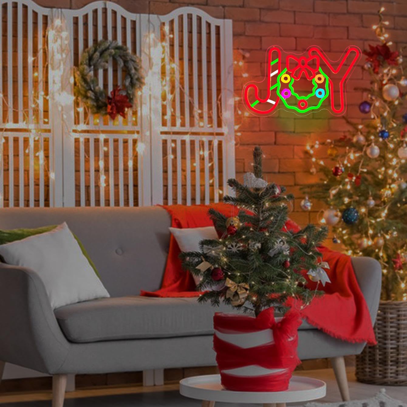 Neon Sign Christmas Joy Led Sign Candy Neon Decorations Dimmable Light Up Sign for Party Bedroom Kids Gift Living Room Winter Home