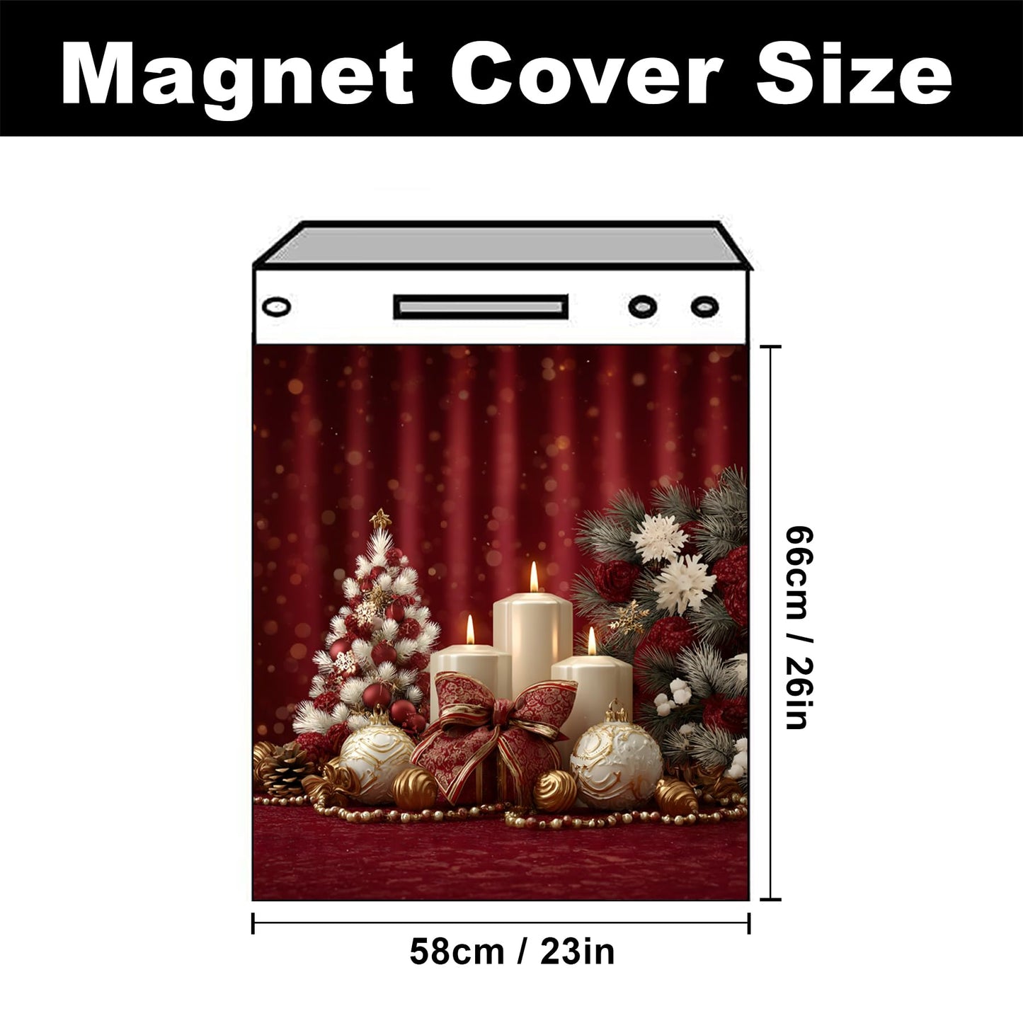 BVBOX Winter Dishwasher Magnet Cover 23"x26", Reusable Magnetic Refrigerator Covers, Dishwasher Magnets Decorative Cover Fridge Door Skin Panel Stickers (Candlelight Christmas)