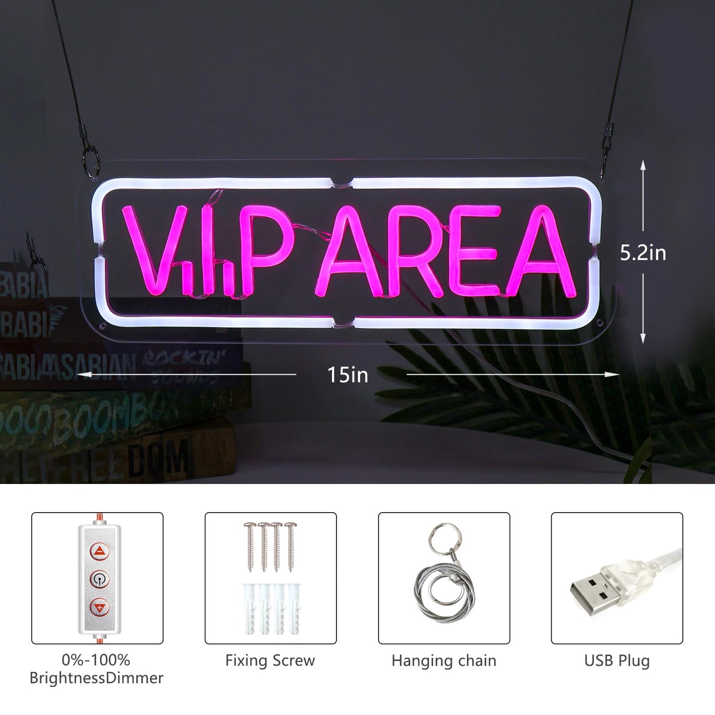 MinIeoh VIP Area Neon Sign, USB Powered VIP LED Light Signs for Room Decor, Dimmable Light Up Sign For Business Wine Bar, Cocktail Bar, Hotel, Cafe, Office, Beauty Nail Lash Brow Salon Decor