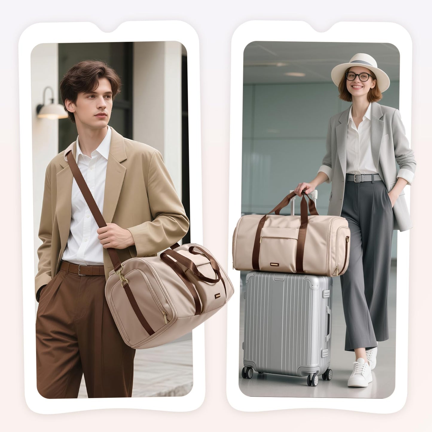 GOLF QUALITY Convertible 2-in-1 Garment Bags for Travel,Women Men Carry On Garment Duffle Bag With Shoe Compartment,Hanging Suit bag,48L,Apricot
