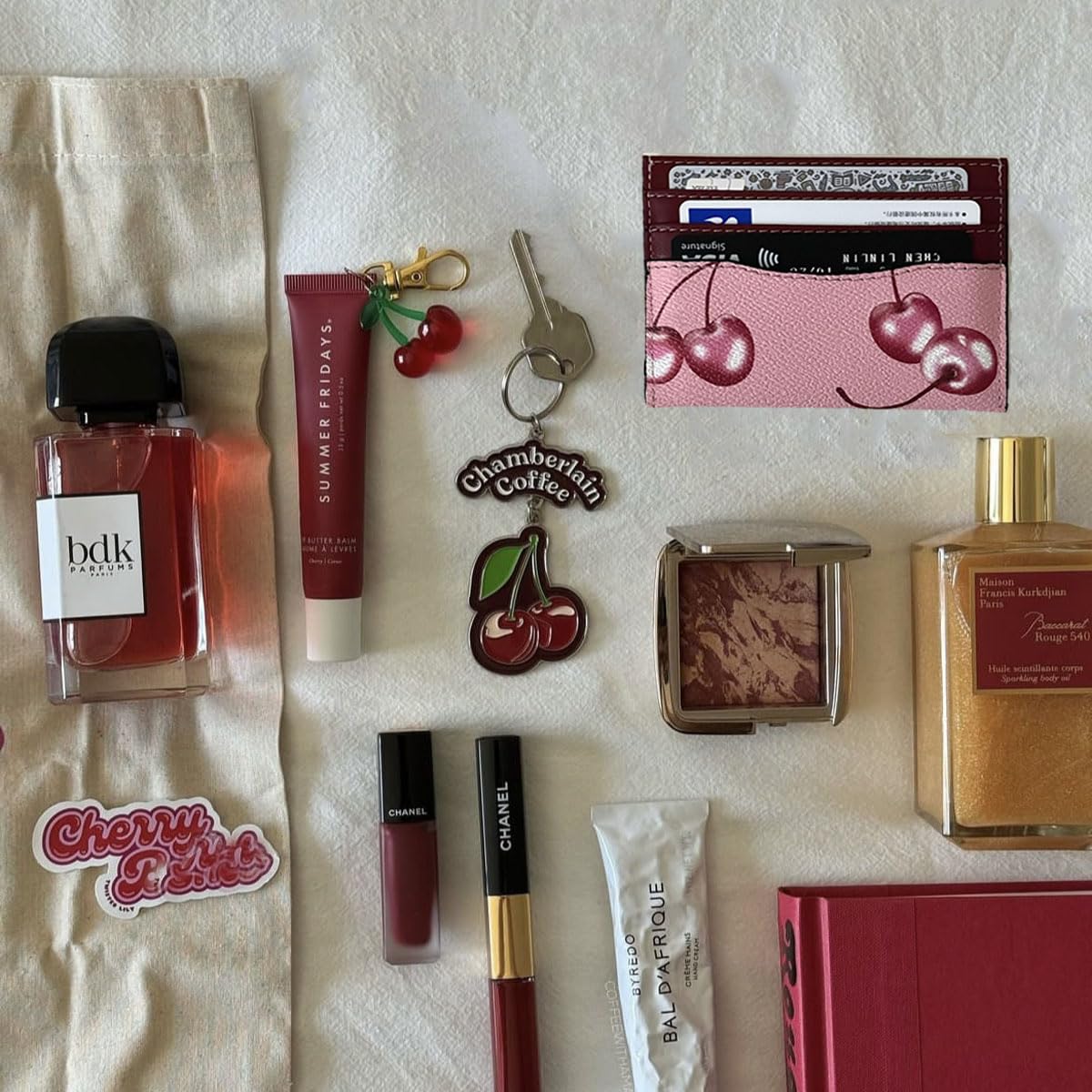 Youbus Slim Card Case for Women Leather Credit Card Holder with Cherry Print (Red)