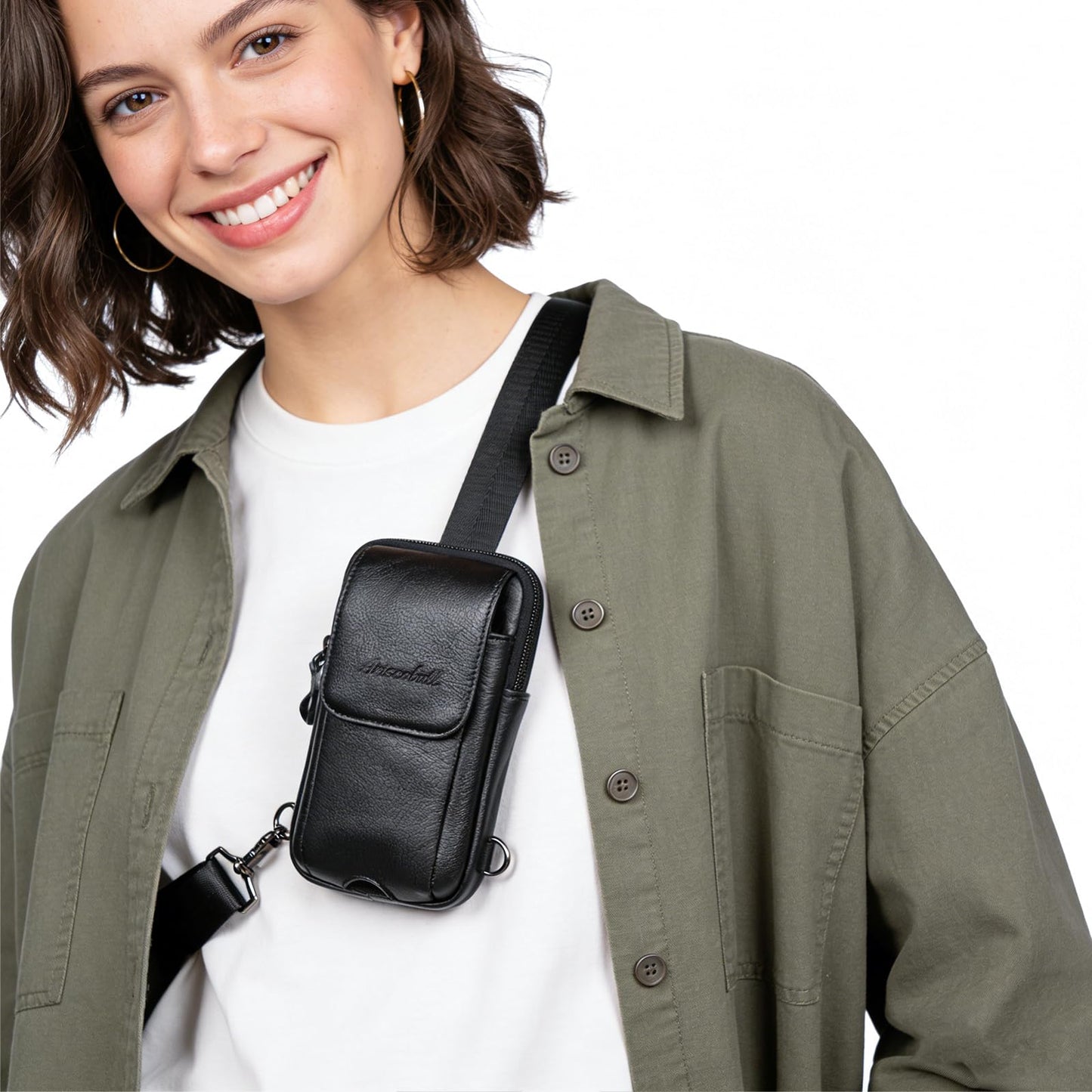 Ariscobull - Small Crossbody Bag for Men Women - Genuine Leather Mini Sling Bag with Charging Port - Travel Hiking Phone Daypack Cross Body Shoulder Bags (Black)