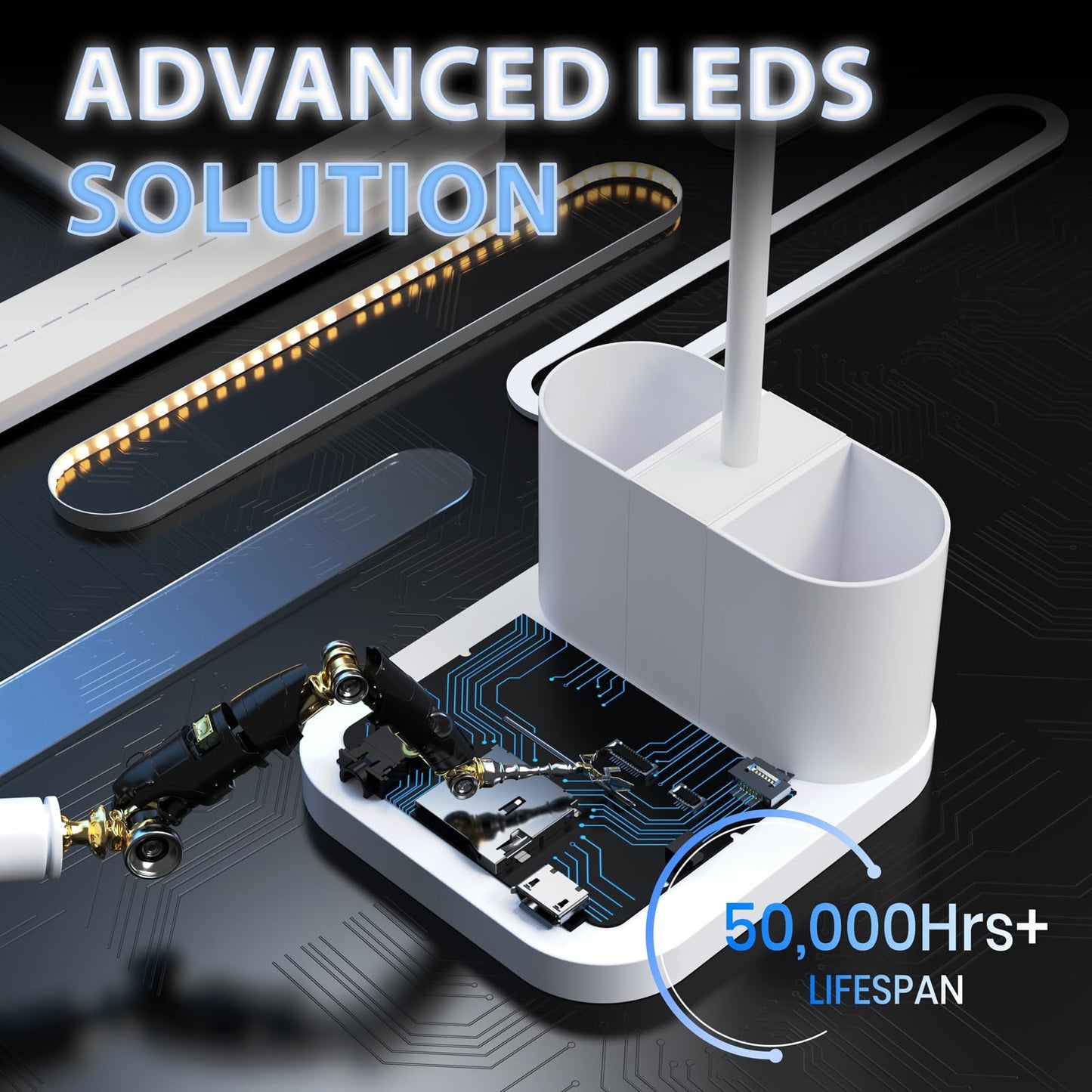 AXX White Desk Lamp for College Dorm Room, Cute, LED, Dimmable, Small, Pen Holder, Flexible Gooseneck, Touch Control, Table Lights for Home Office Bedrooms, School Essentials for Girls Guys