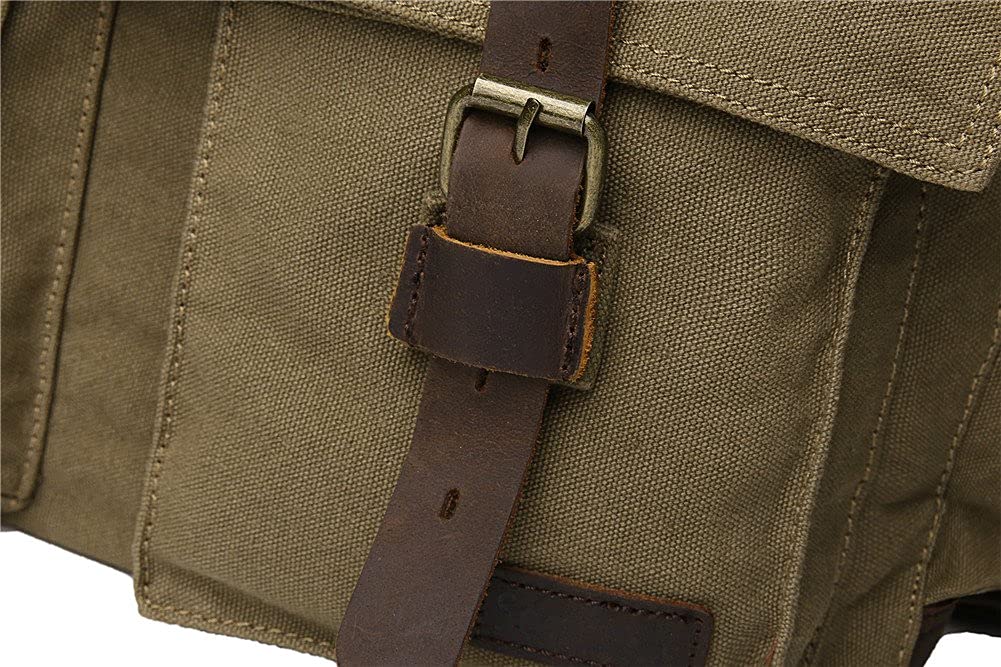 Sechunk Vintage Military Leather Canvas Laptop Bag Messenger Bags Medium (Army Green)