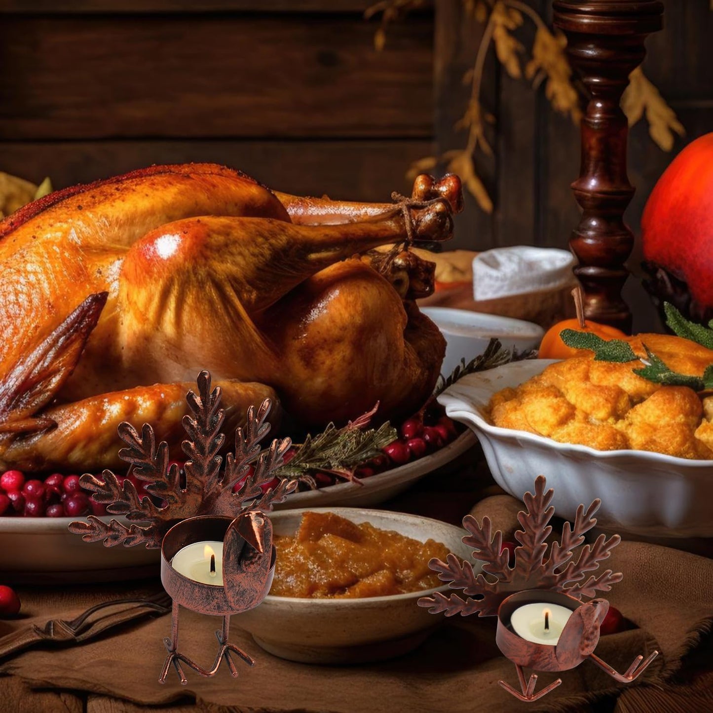 6 Set Thanksgiving Table DecorTurkey Tea Light Candle Holders Centerpiece, Fall Decorations,Christmas