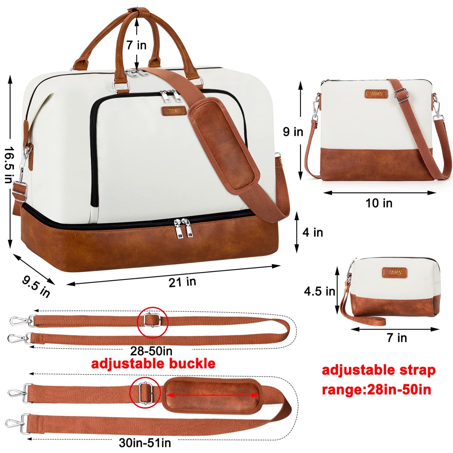 Travel Weekender Bag for Women, 21" Overnight Bag with Shoe Compartment 50L Large Travel Duffel Bag Carry On Tote for Weekend, Overnight, Business Trips, Water Resistant