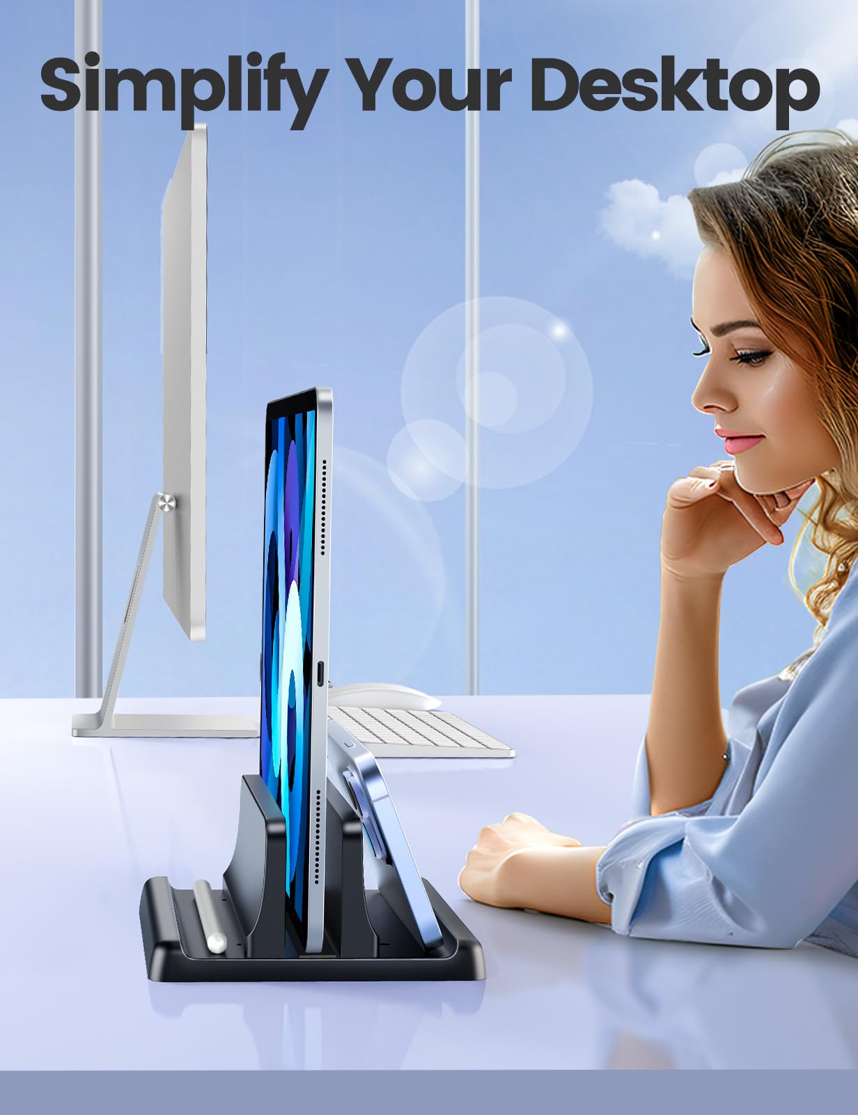 Vaydeer Vertical Laptop Stand Holder Organizer Plastic Adjustable Desktop Notebook Dock Space-Saving 3 in 1 for All MacBook Pro Air,Mac,HP,Dell,Microsoft Surface,Lenovo,up to 17.3 inches (Black)