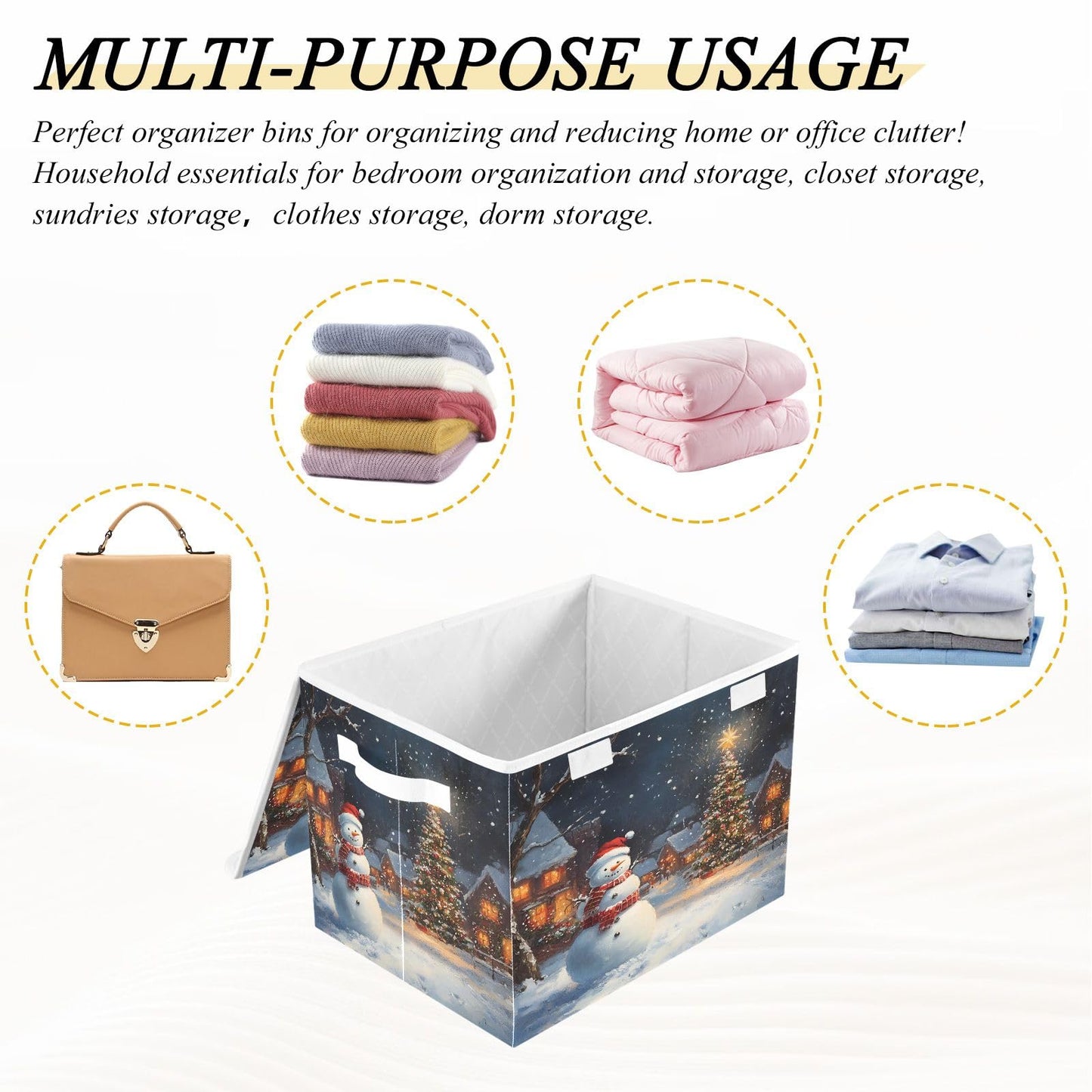Bolaz Storage Bins with Lids and Handles,Snowman House Christmas Storage Box Storage Basket with Cover Collapsible Organizer Containers for Home Closet, Shelves