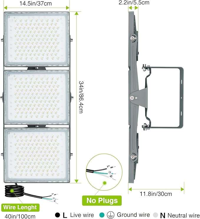 STASUN LED Flood Light Outdoor, Max Series 900W 90000lm 6000K Daylight IP66 Waterproof, Commercial Parking Lot Light,3 Heads for Yard Street Stadium House Floodlight Security Lights for Outdoor Area