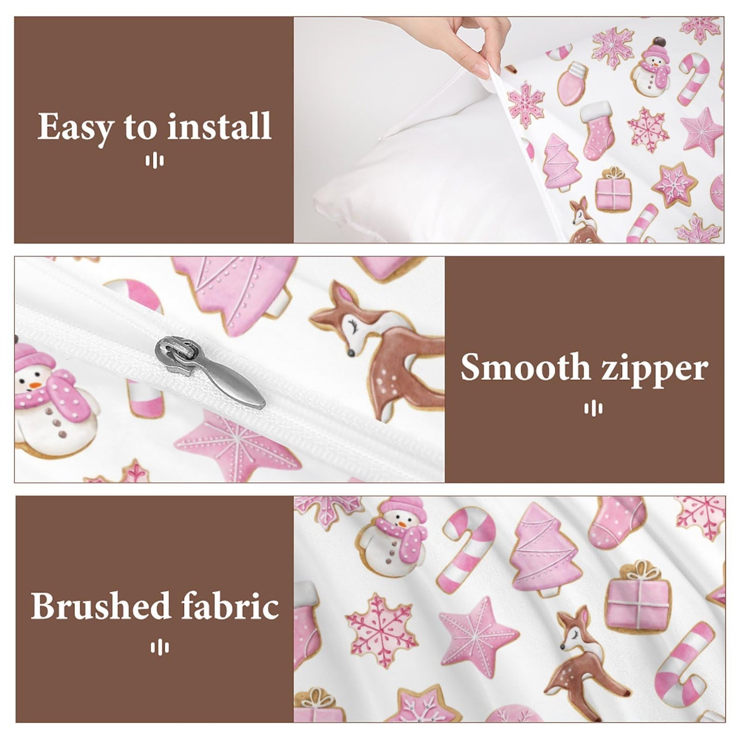 Delerain Comforter Cover Set Queen Size, Pink Christmas Gingerbread Cookies 3-Piece Bedding Set for Women Men Modern Soft Microfiber Bedroom Set Room Decor, 1 Duvet Cover + 2 Pillowcases