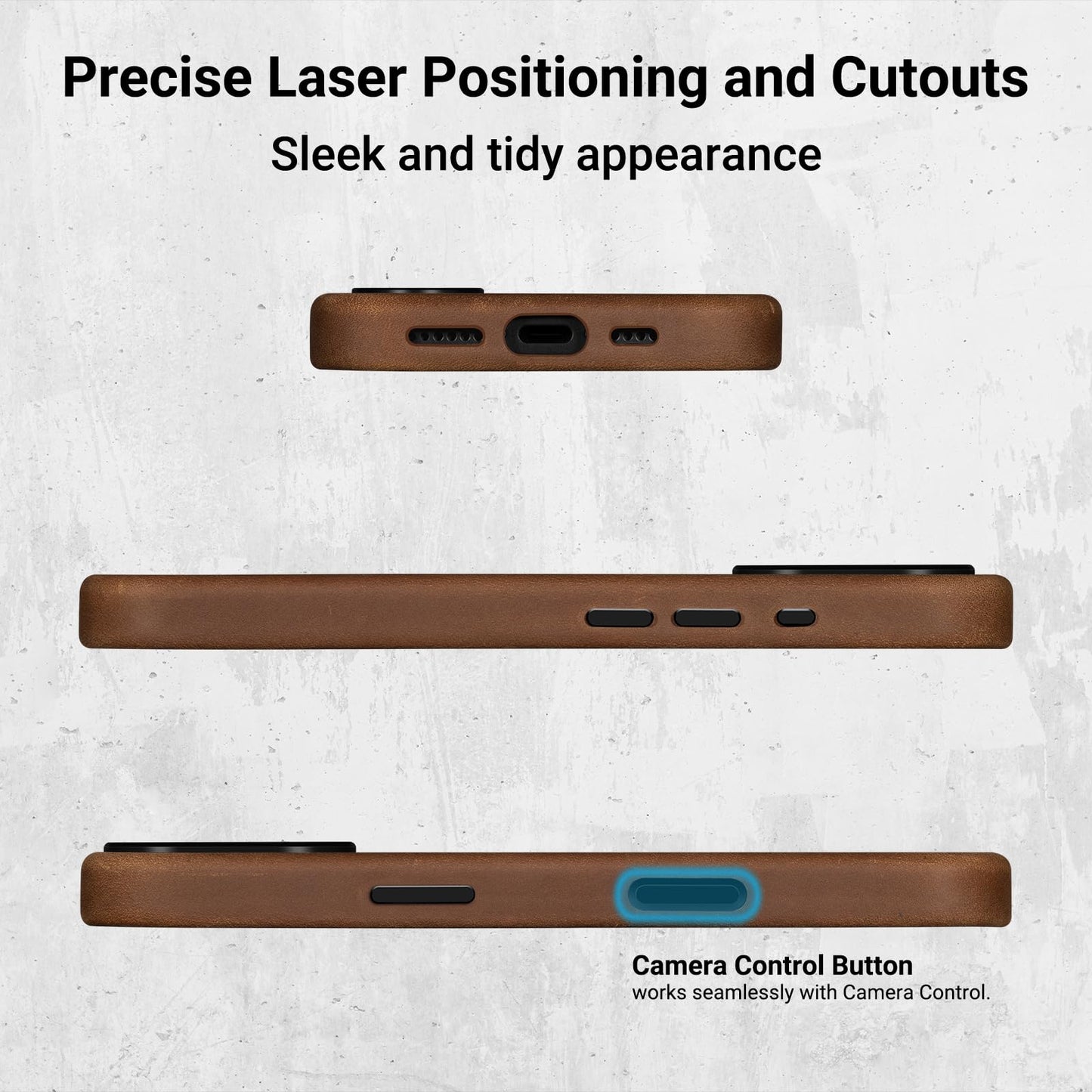 Belemay Handcrafted Crazy Horse Leather Case for iPhone 16, Compatible with MagSafe, Vintage Aesthetic, Two-Tone Effect, Unique Patina, Camera Control Button, Metal Buttons (6.1"), Vintage Brown