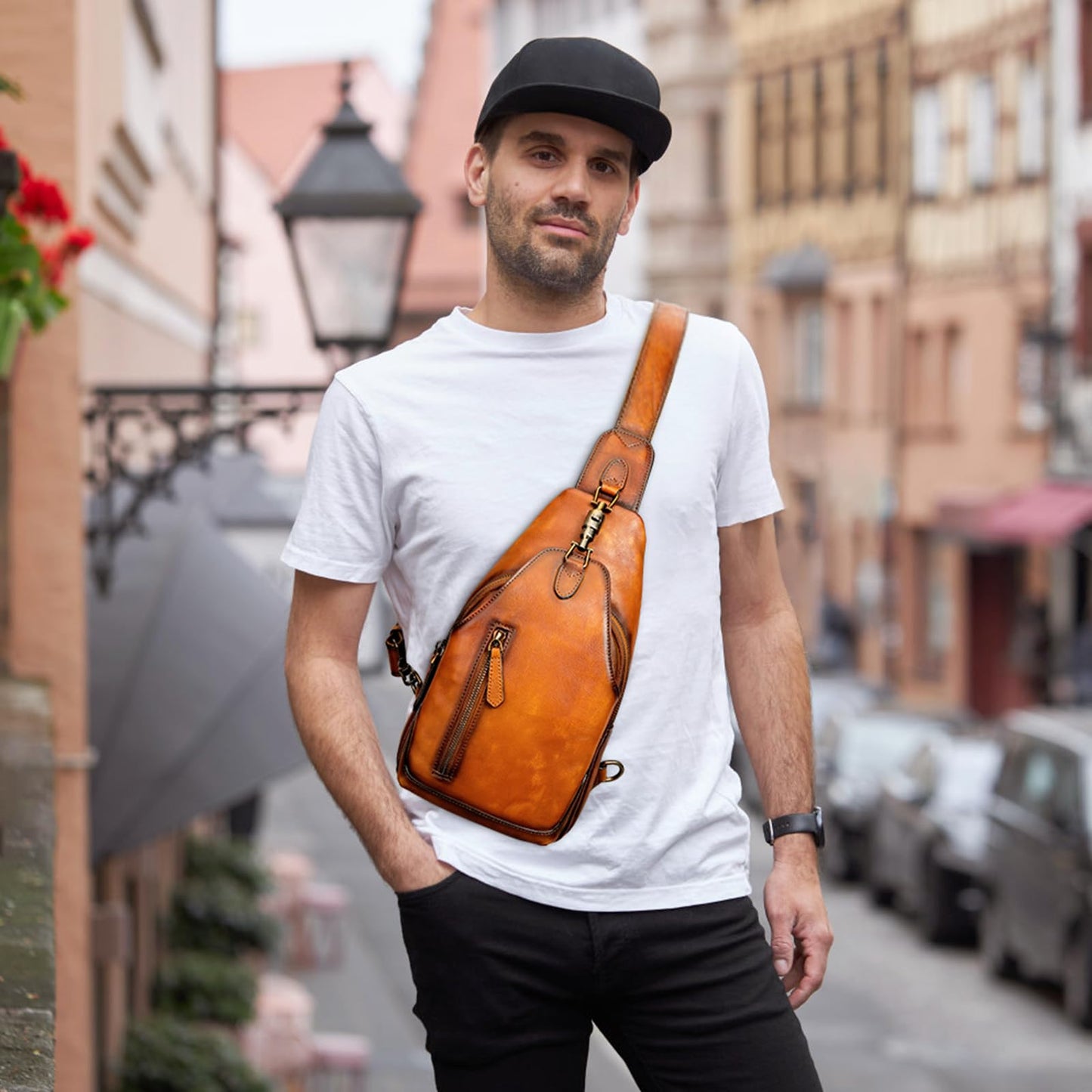 NIUCUNZH Genuine Leather Crossbody Sling Bag Handmade Classic Vintage Shoulder purse daypack Backpack Brown