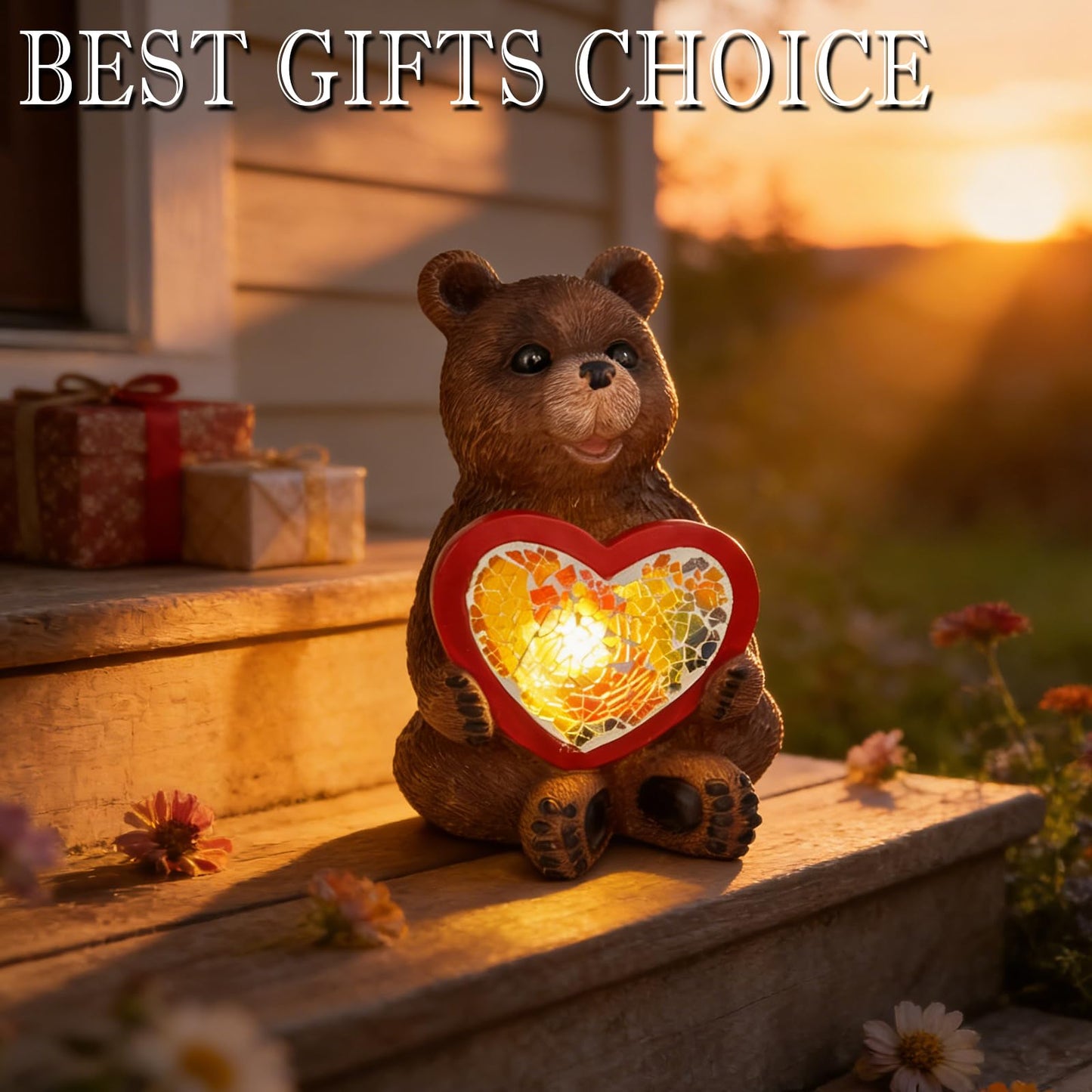 Vasesun Solar Bear Garden Statues Decor for Outdoor, Brown Bear Figurine Lights for Lawn Patio Yard Decoration - Unique Christmas Housewarming Gift for Grandma Wowen Mom