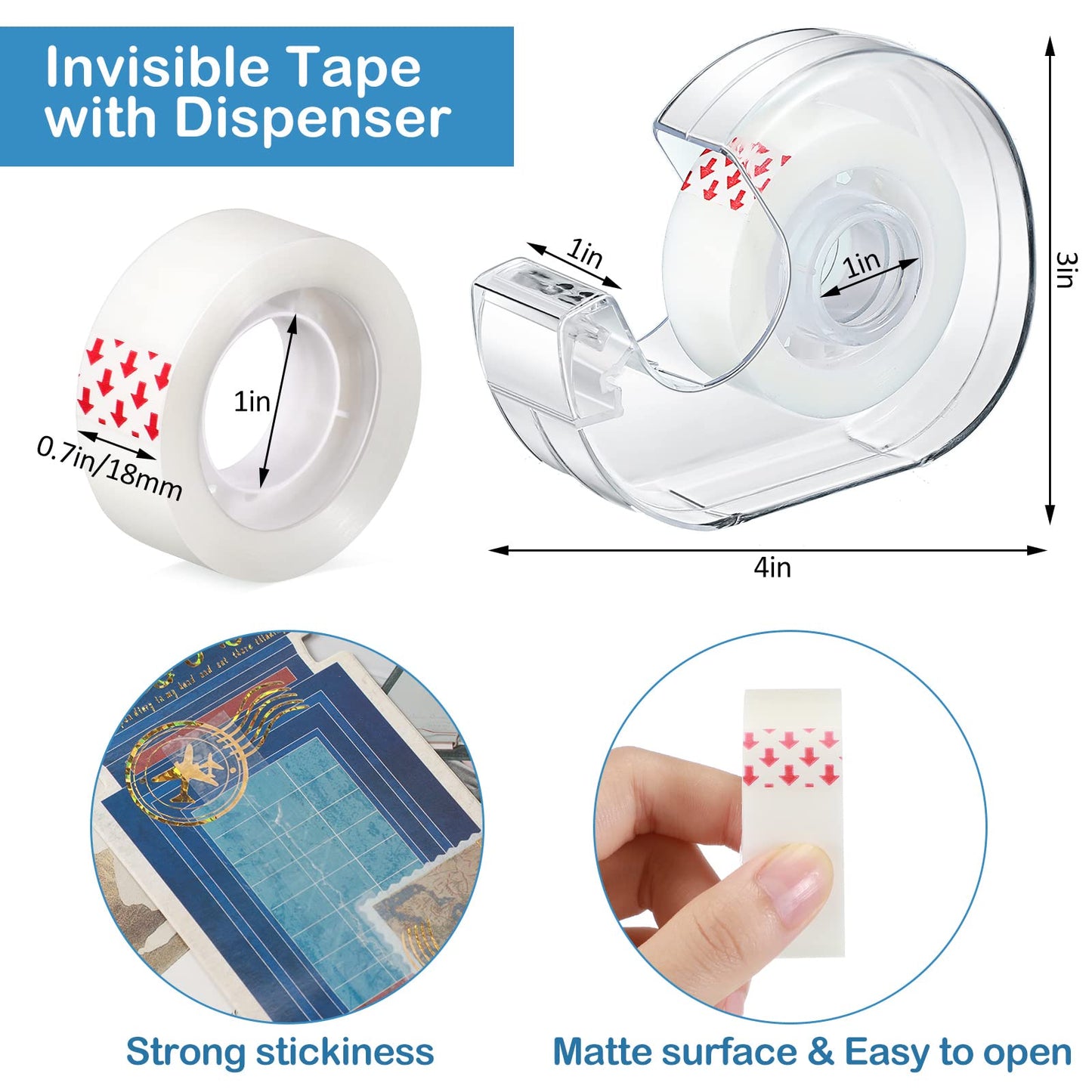 Yahenda 32 Pcs Invisible Tapes Dispensers with 32 Writable Matte Clear Tape Refills, 0.7 x 985 Inches, Refillable Desk Tape Dispenser Bulk for DIY Project, Home, Office, School & College Supplies