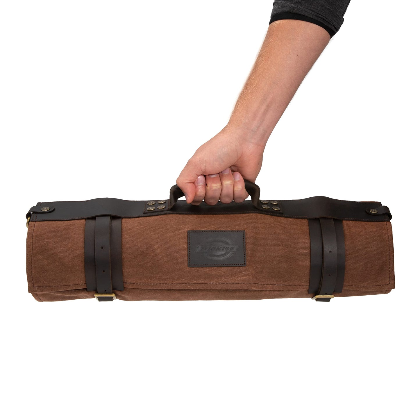 Dickies Chef Knife Roll Bag Portable Organizer and Cutlery Storage Roll, Waxed Canvas and Leather, Large