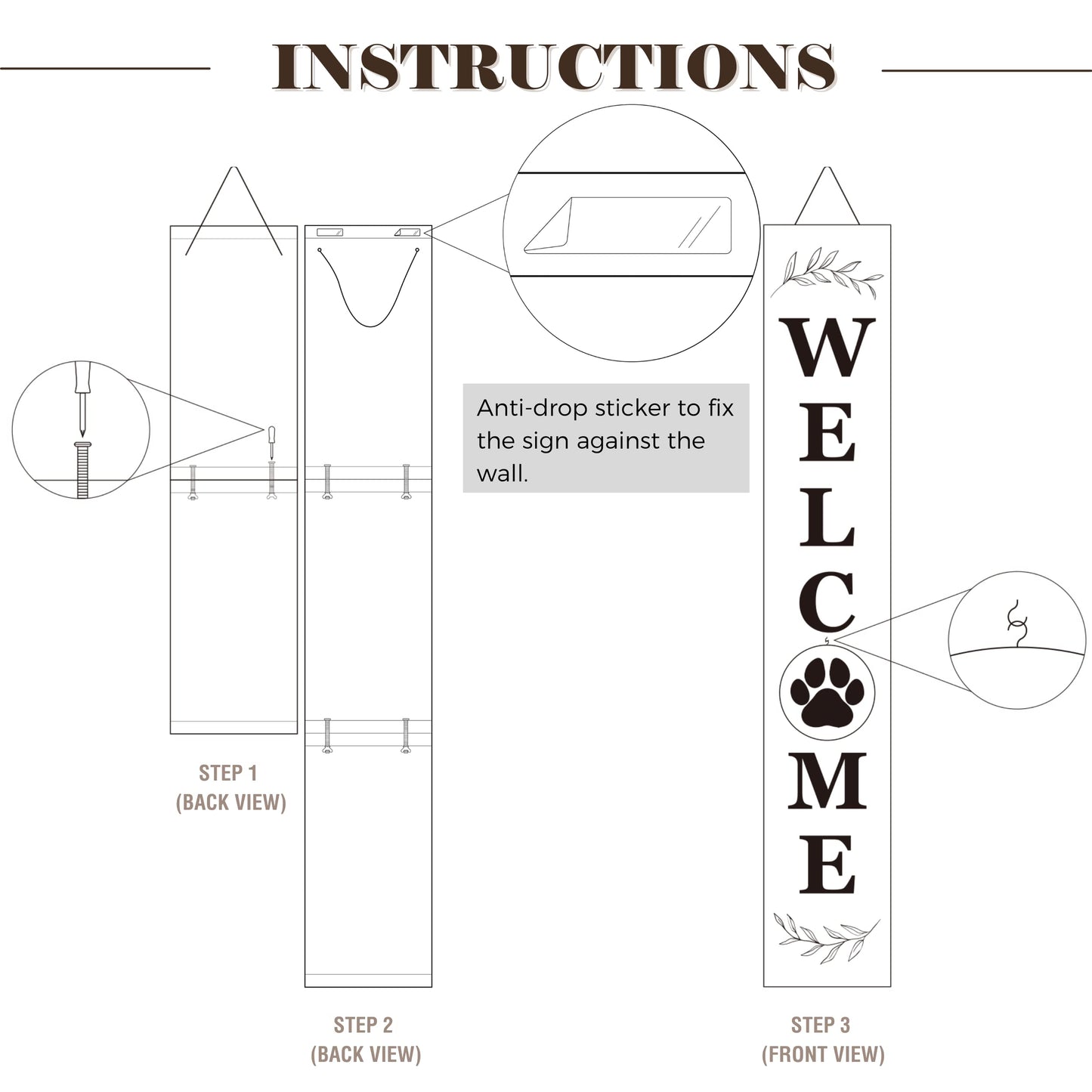 Perfnique Welcome sign for front porch standing, 47 x 7.9 Inch Wooden Leaner Sign with 10 Interchangeable Designed Icons, Seasonal Decor for Spring Easter Fall Christmas(Black)