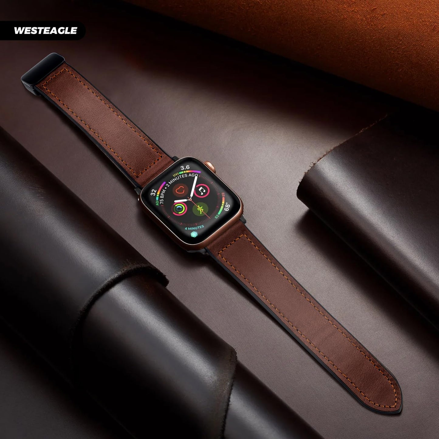 WestEagle Magnetic Leather Bands Compatible with Apple Watch 49mm 46mm 45mm 44mm 42mm(S3/2/1) for Men Women, Genuine Leather with Magnetic Buckle for iWatch Ultra1/2/3 Series SE11/10/9/8/7/6/5/4/3/2/1