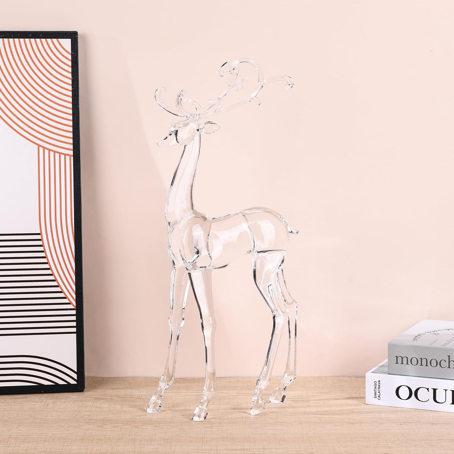 18" Tall Acrylic Christmas Reindeer Figurine - Elegant Clear Large Reindeer Ornaments for Christmas Indoor Decor, Holiday Centerpiece, Living Room, Fireplace, Table Display (Clear Standing Reindeer)