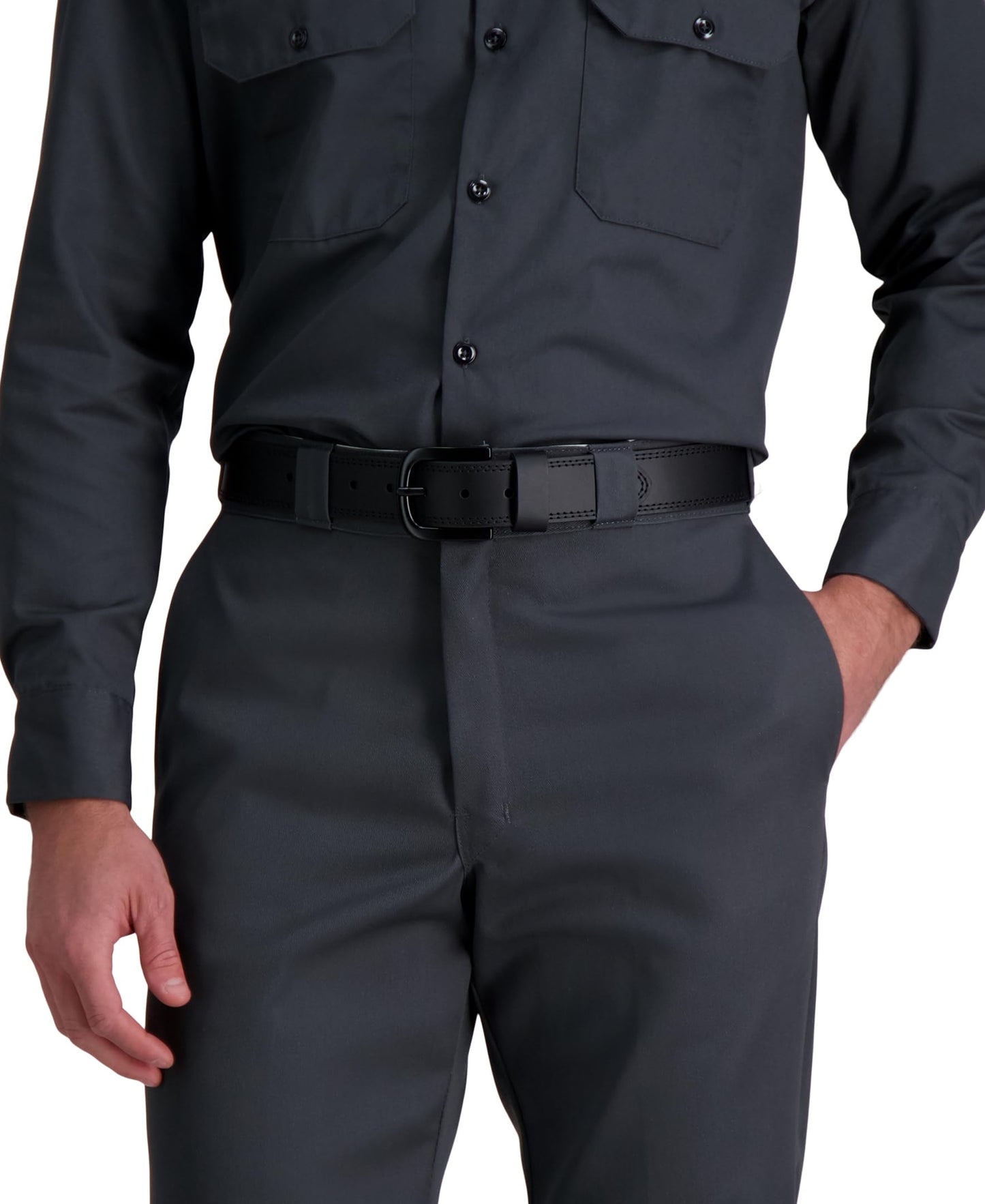 Dickies mens 100% Leather Jeans With Stitch Design and Prong Buckle Belt, Black, 42 Waist 40 US