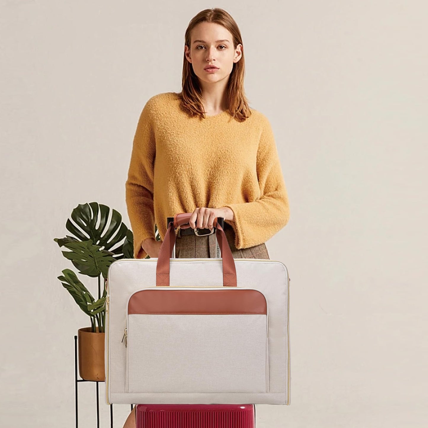 Garment Travel Bag for Women Carry on Garment Bag Up to 3 Suits for Business Trips,2 in 1 Hanging Suitcase Luggage Bags for Travel,Foldable Suit Bag 15.6Inch Laptop Beige