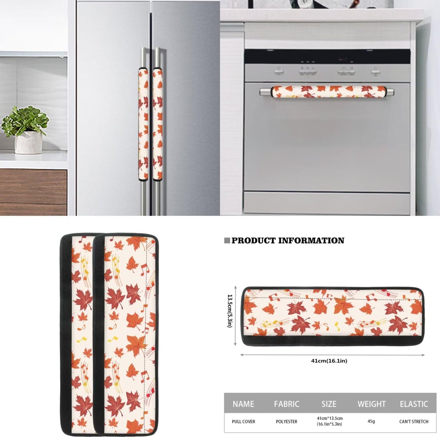 Yatixapu Refrigerator Door Handle Covers Set of 6, Autumn Maple Leaf Antiskid Protector for Fridge Oven Dishwasher Microwave Keep Your Kitchen Appliance Clean from Smudges, Food Stains