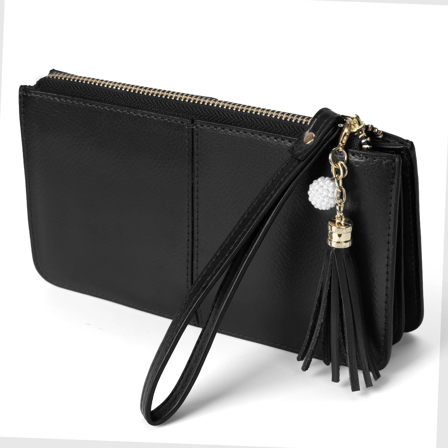 befen Genuine Leather Wristlet Clutch for Women Ultra-Slim Ladies Credit Card Holder Wallet Purses with RFID Protection (Black.)