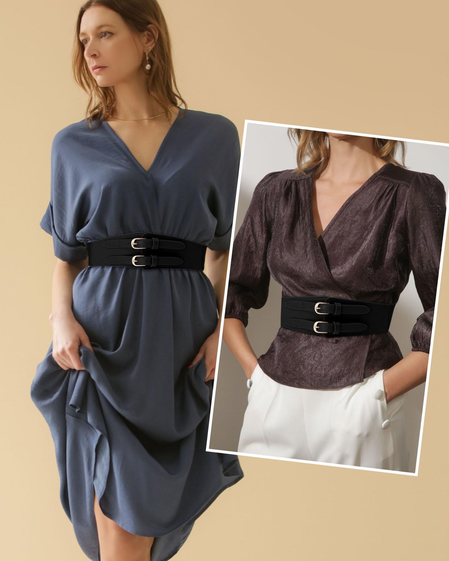 Kajeer Elastic Wide Waist Belt Women - Vintage Cinch Belts Women Wide Stretchy Belt for Dresses(M,Black)