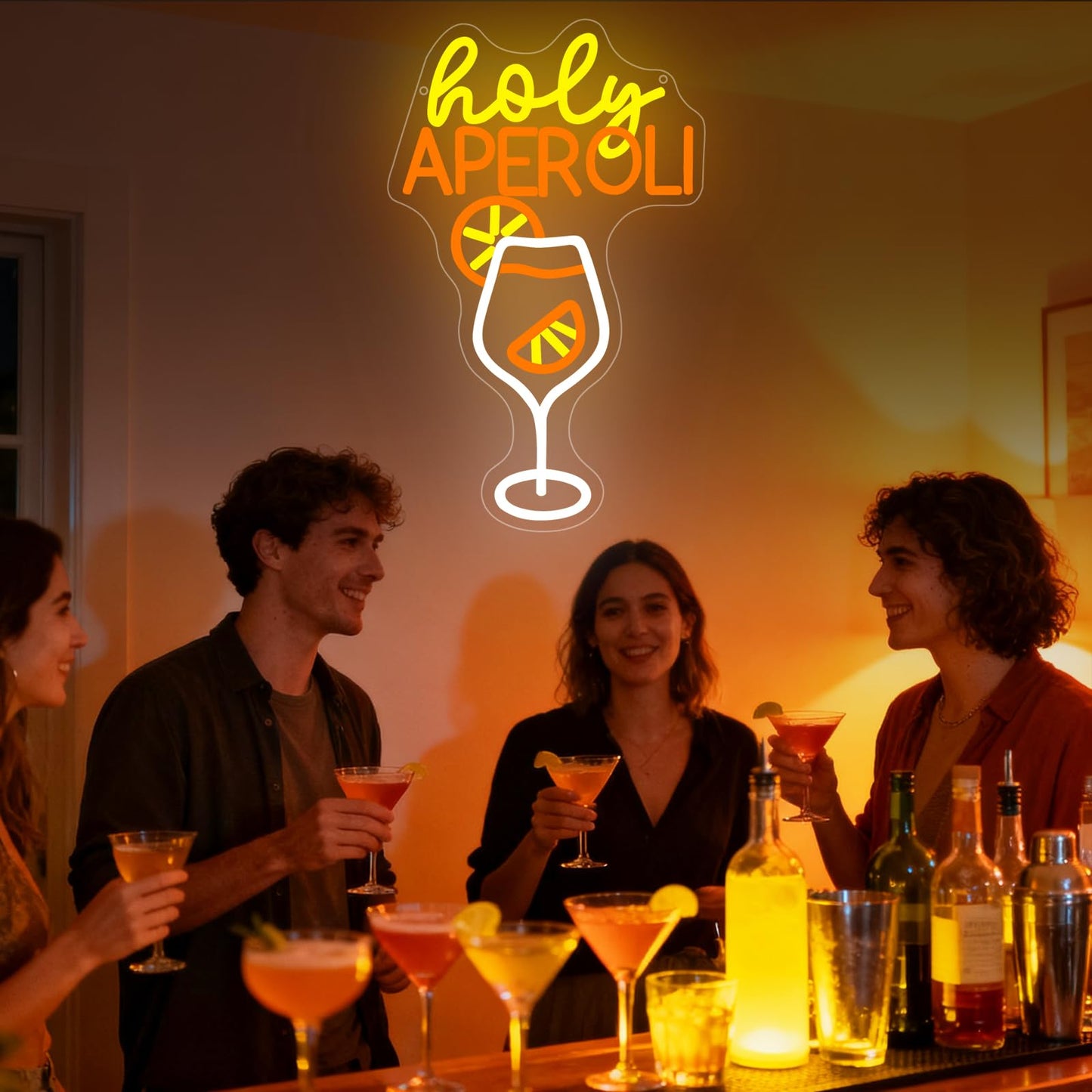 Holy Aperoli Spritz Cocktail Neon Sign, Cocktail Led Neon Light for Home Bar Club Party Man Cave Wall Decor, Dimmable USB Powered Signs Gift for Boy Spritz Lover