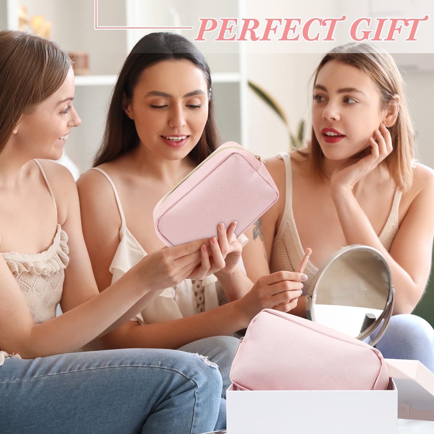 Sweetude 10 Pcs Makeup Bag Bulk for Women Preppy Gift PU Leather Cosmetic Bag Small Skincare Toiletry Pouch Wedding Travel Cosmetic Pouch for Bridesmaid Bride Mother Gift Favors (Rose Gold)