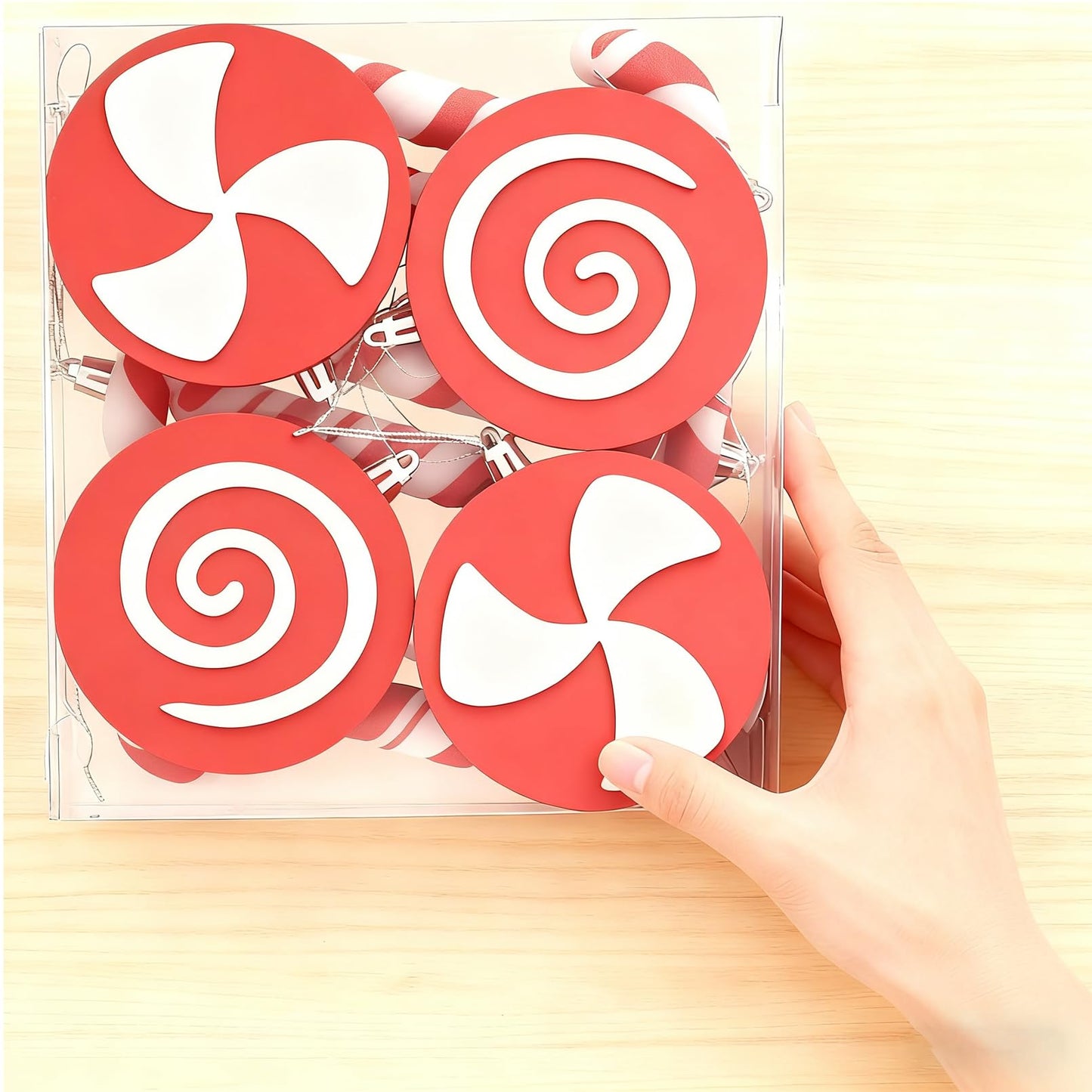 10ct Red and White Christmas Tree Ornaments Shatterproof - Candy Cane and Lollipop Decorations for Xmas Tree, Candyland Theme Party Supplies, Family Kids