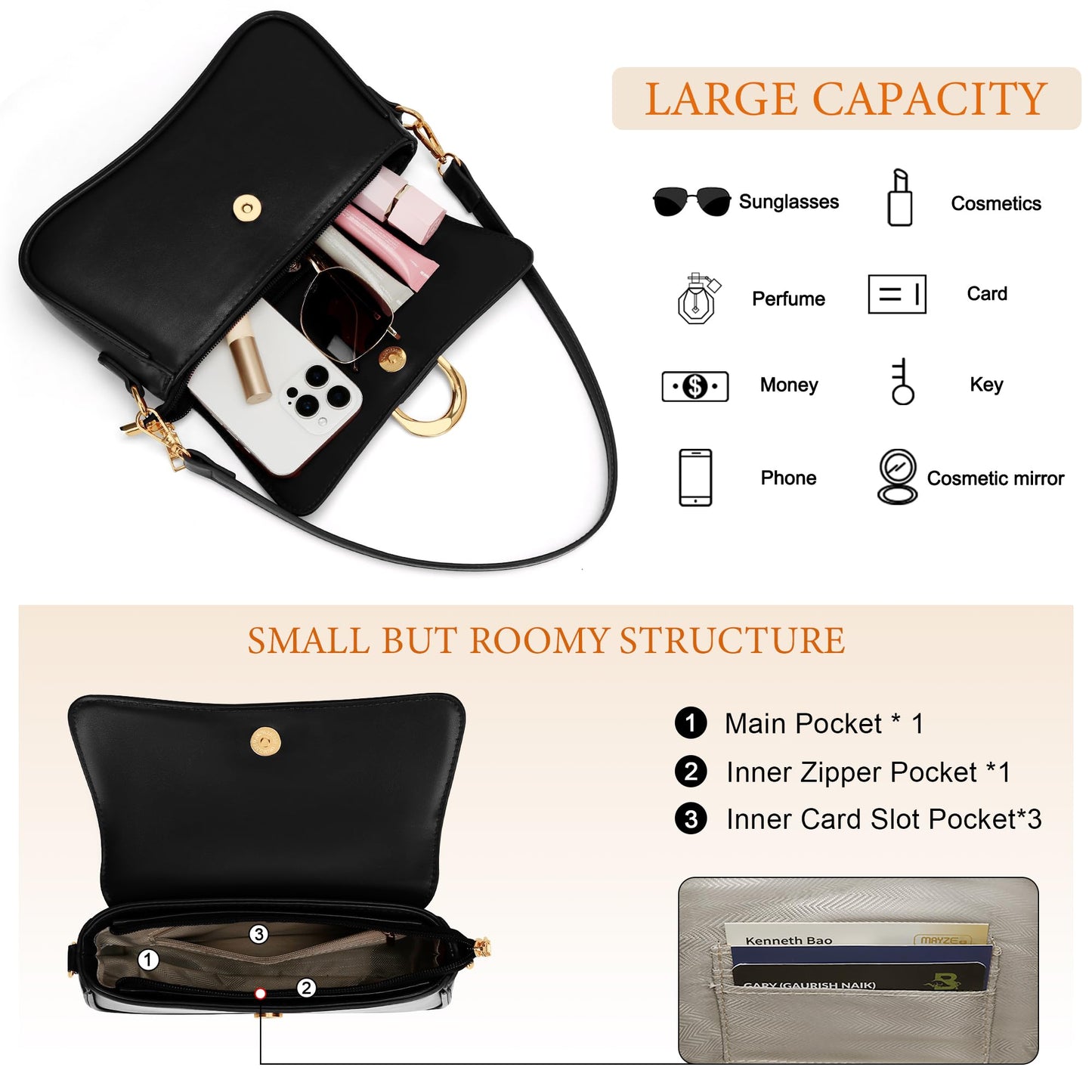 KKXIU Shoulder Bag for Women, Small Handbag Cute Purse Retro Clutch Underarm Hobo Bag, Black
