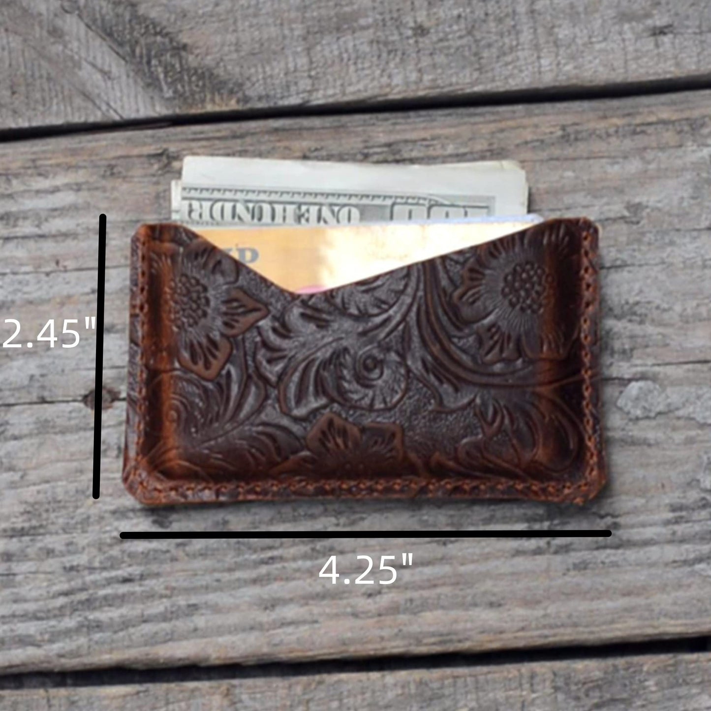 JJNUSA Handmade Leather Business Card Case Holder for Men & Women Minimalist Leather Wallet Card Holder Distressed Gifts Flower brown
