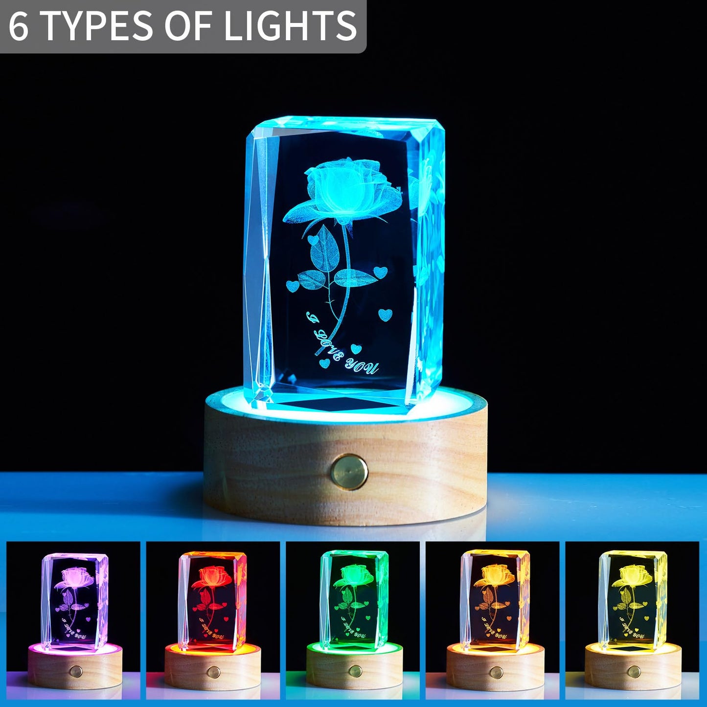 3D Christmas Tree Crystal Night Light with Wooden LED Base – Holiday Crystal Lamp Gift for Family Friends Kids Couples Parents Women & Men – Christmas Home Decor, Anniversary, Birthday Presents