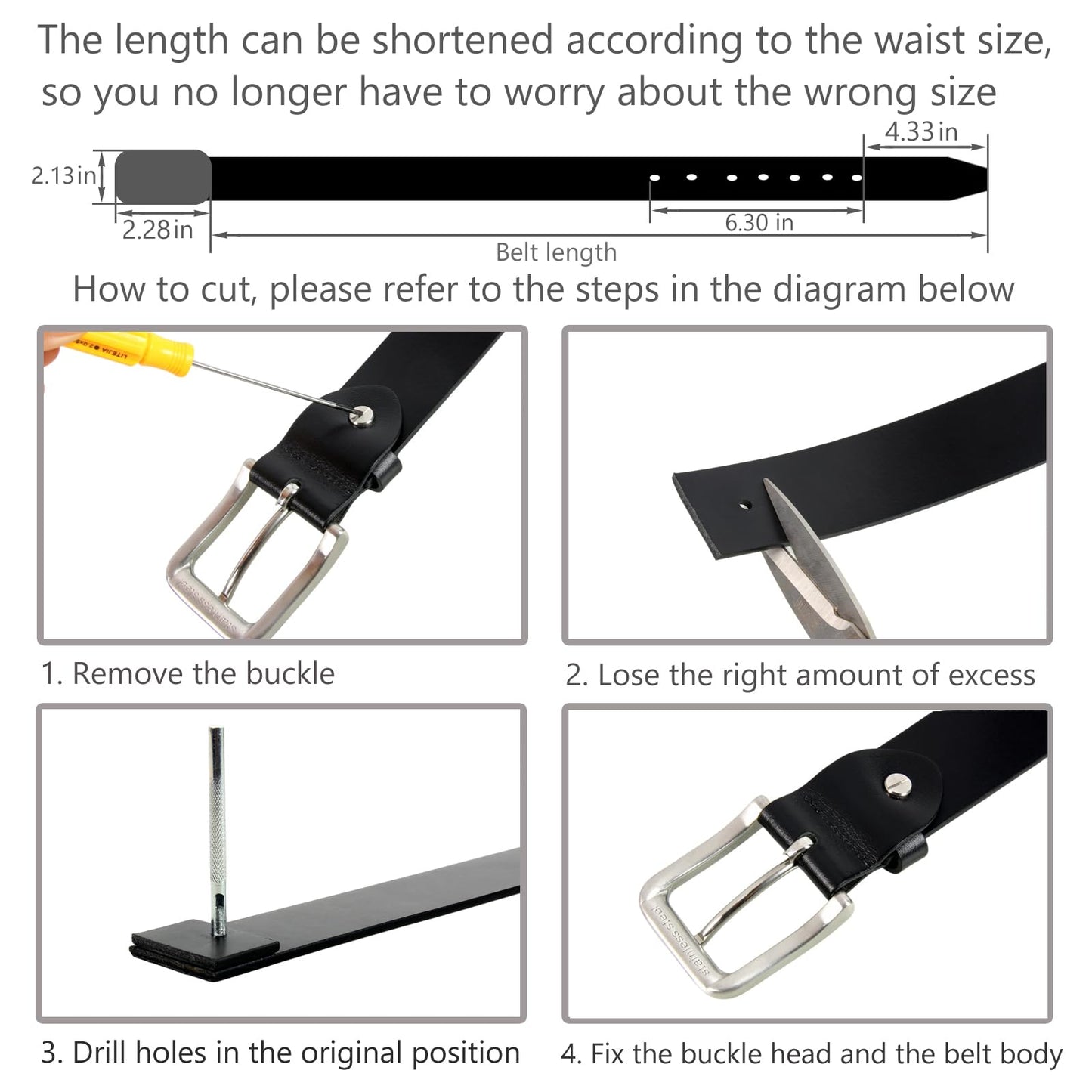 Mgailw Men's Genuine Leather Belt 1 1/2" Classic & Versatile Prong Buckle in Full-Grain Leather Trim to Fit(28" to 32" Waist Adjustable)