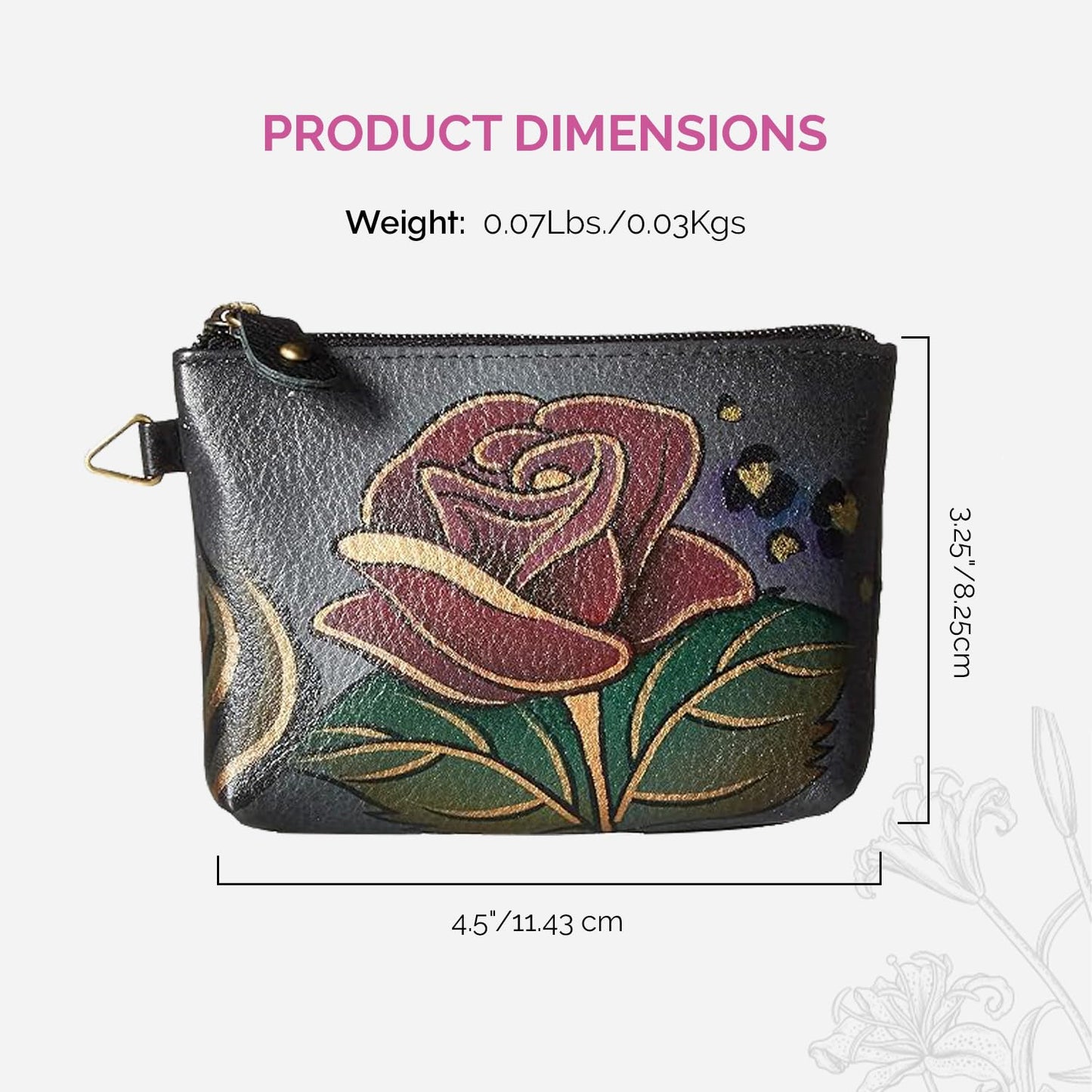 Anna by Anuschka Women's Hand Painted Genuine Leather Coin Pouch - Rose Safari Grey
