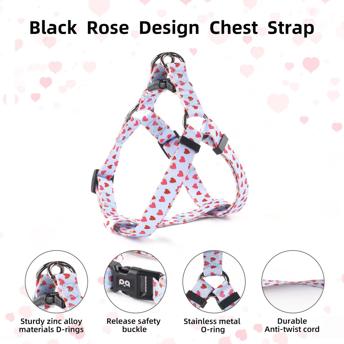 QQPETS Dog Harness Collar Leash - No Pull Pet Adjustable Back Clip Halter Basic Collar Heavy Duty 5FT Anti-Twist Leash for Extra Small Puppy Medium Large Breed Training Easy Walk(S,Blue Love)