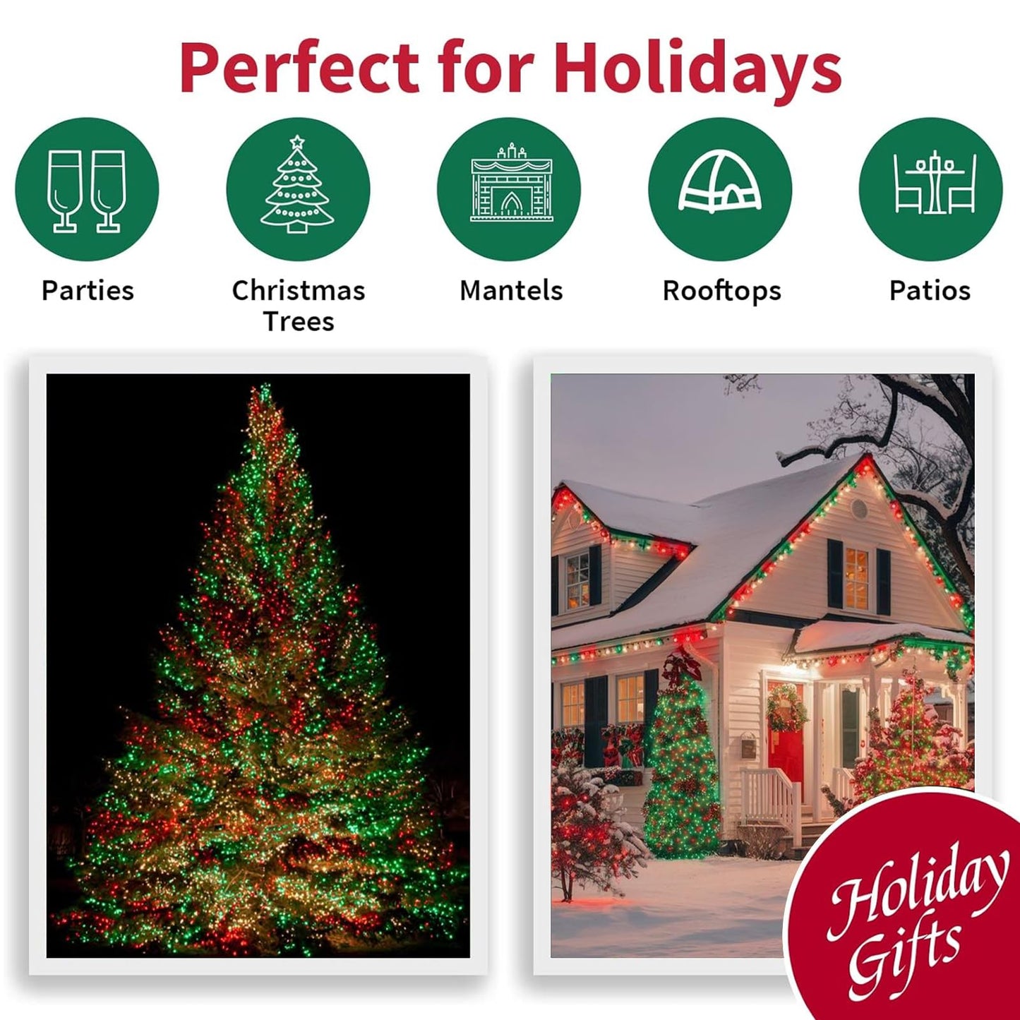 LAMPHOME Super-Bright Extendable Red Green Clear Christmas Lights Decoration 100Lights 19.6ft UL Certified Mini Bulb String Lights for Outdoor Christmas Tree Garden Patio Wedding Decor