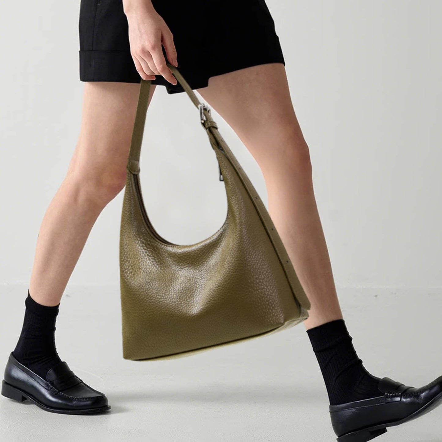 KALIDI Crescent Tote Bag, Women Underarm Handbag Vegan Leather Zipper Shoulder Purse Hobo for Evening Shopping Casual