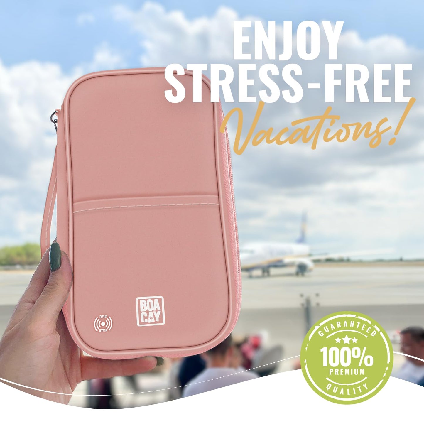BOACAY Travel Document Organizer with RFID, Family Passport Holder, Wallet for Women & Men, Portable & Waterproof Case for Cards, Boarding Pass, Money